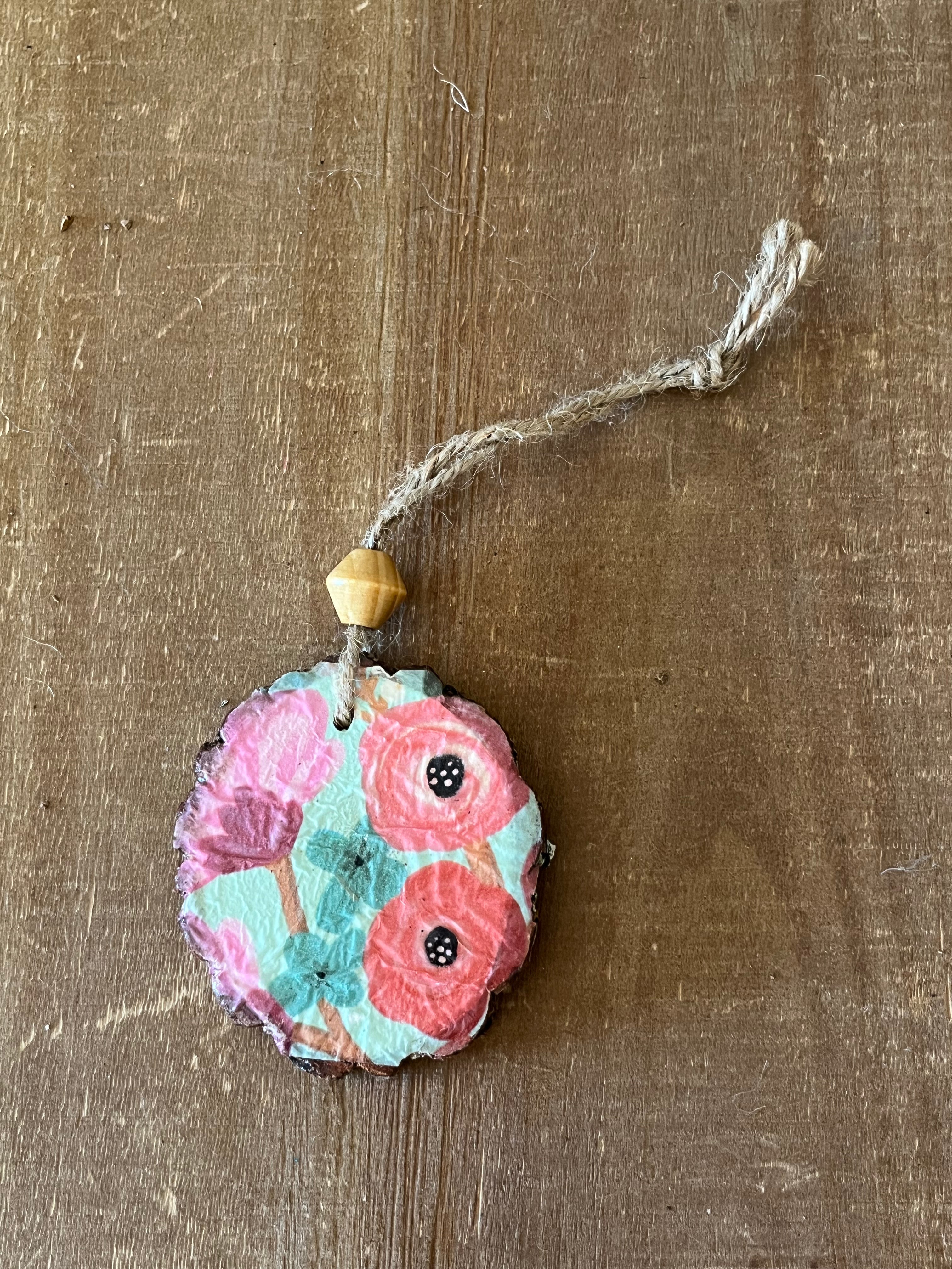Pink + Teal Floral Ornament