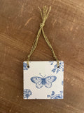 Blue Floral + Butterfly Ornament-Double Sided