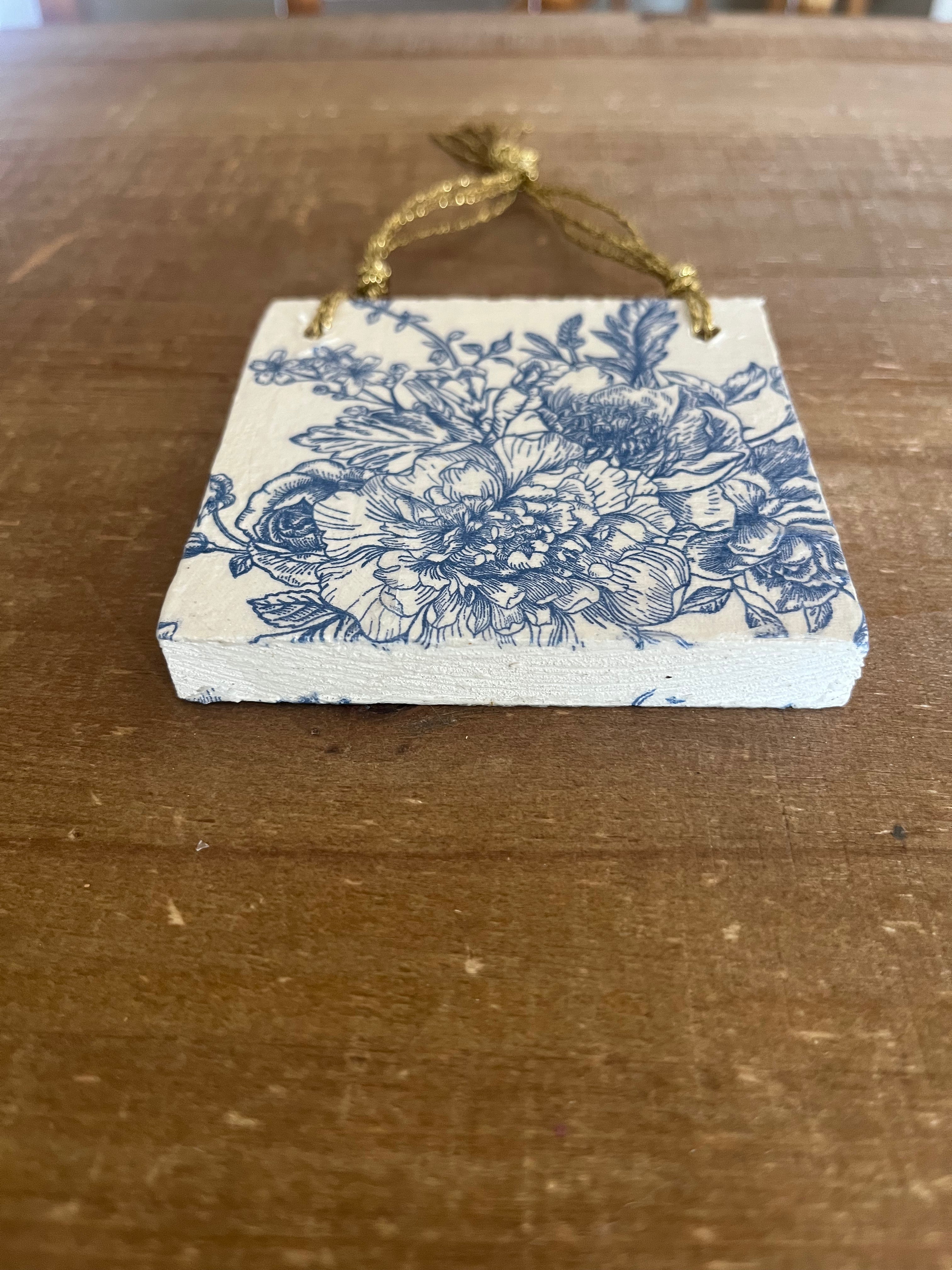 Blue Floral + Butterfly Ornament-Double Sided