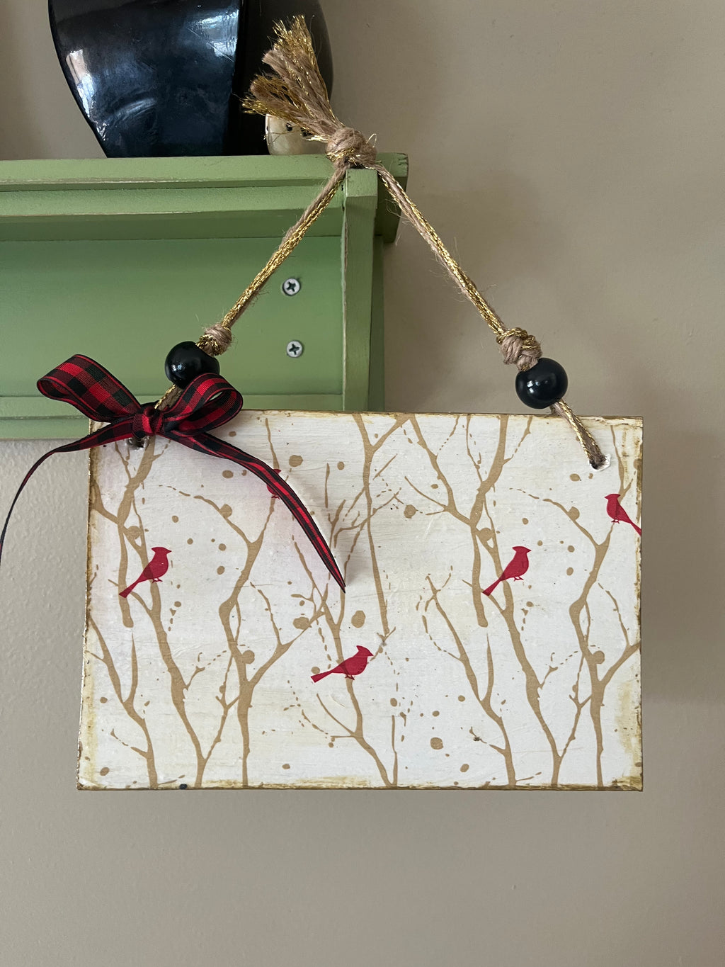 Gold Tree and Cardinal Wall Hanging
