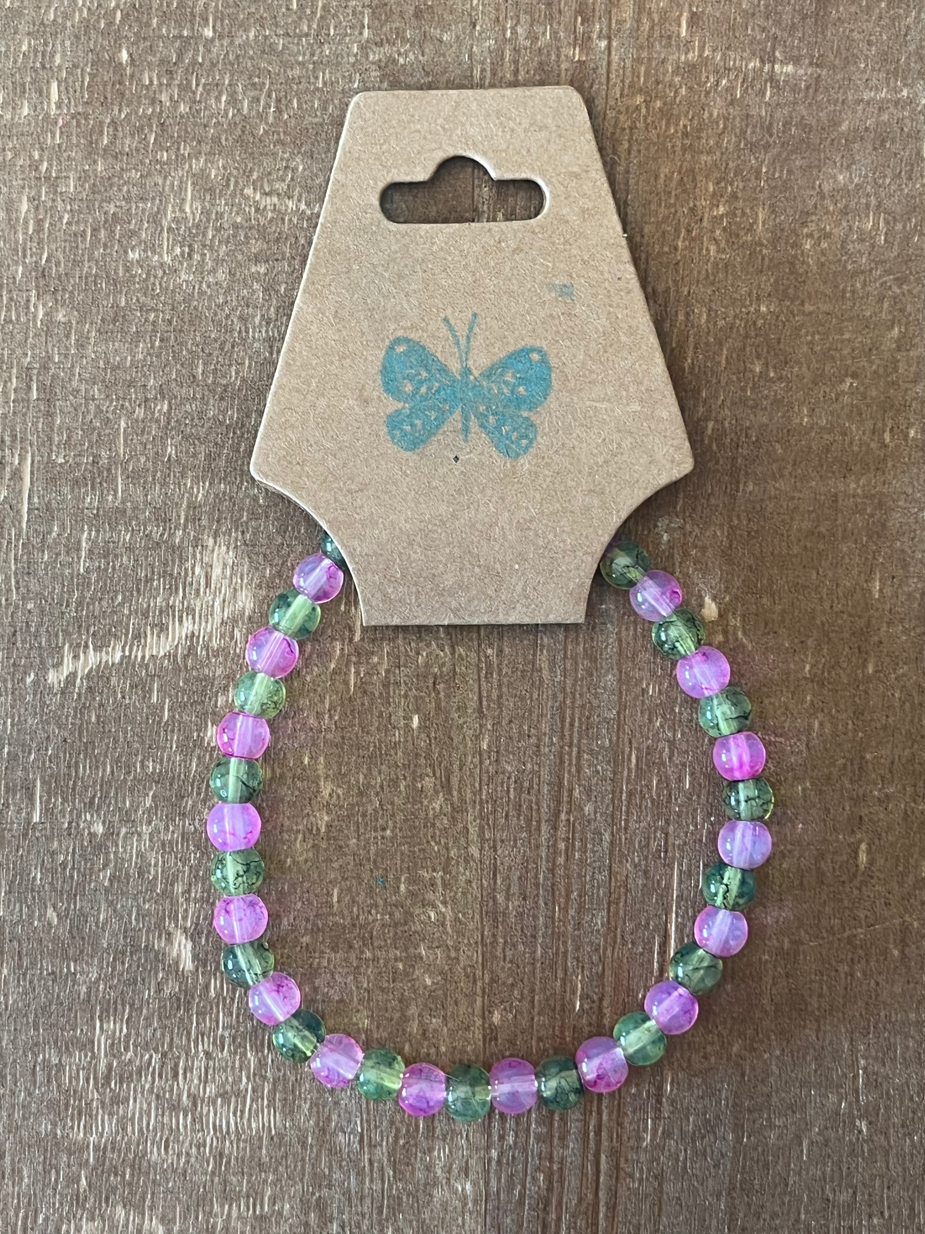 Pink and Green Ink Patterned Bracelet