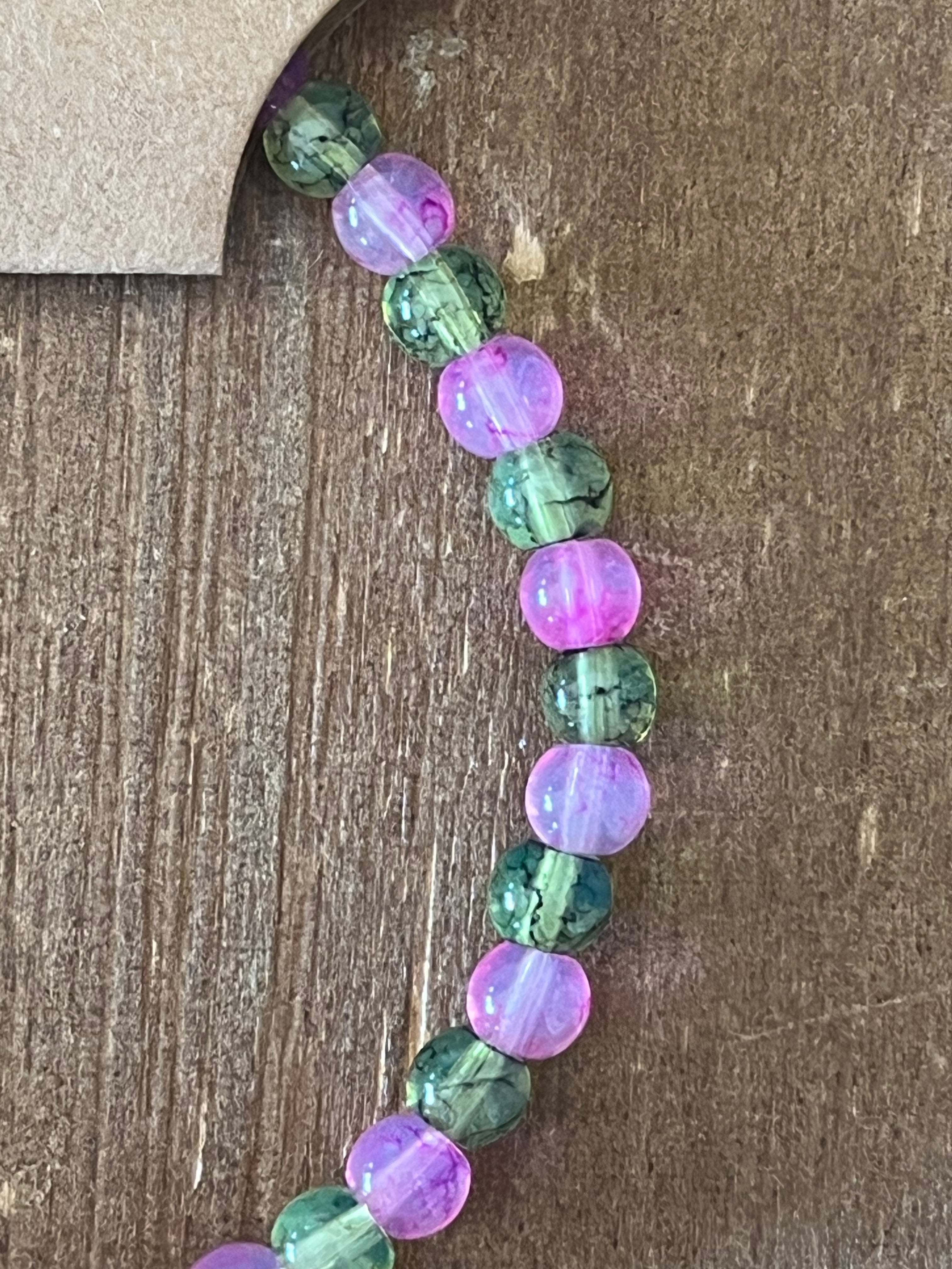 Pink and Green Ink Patterned Bracelet