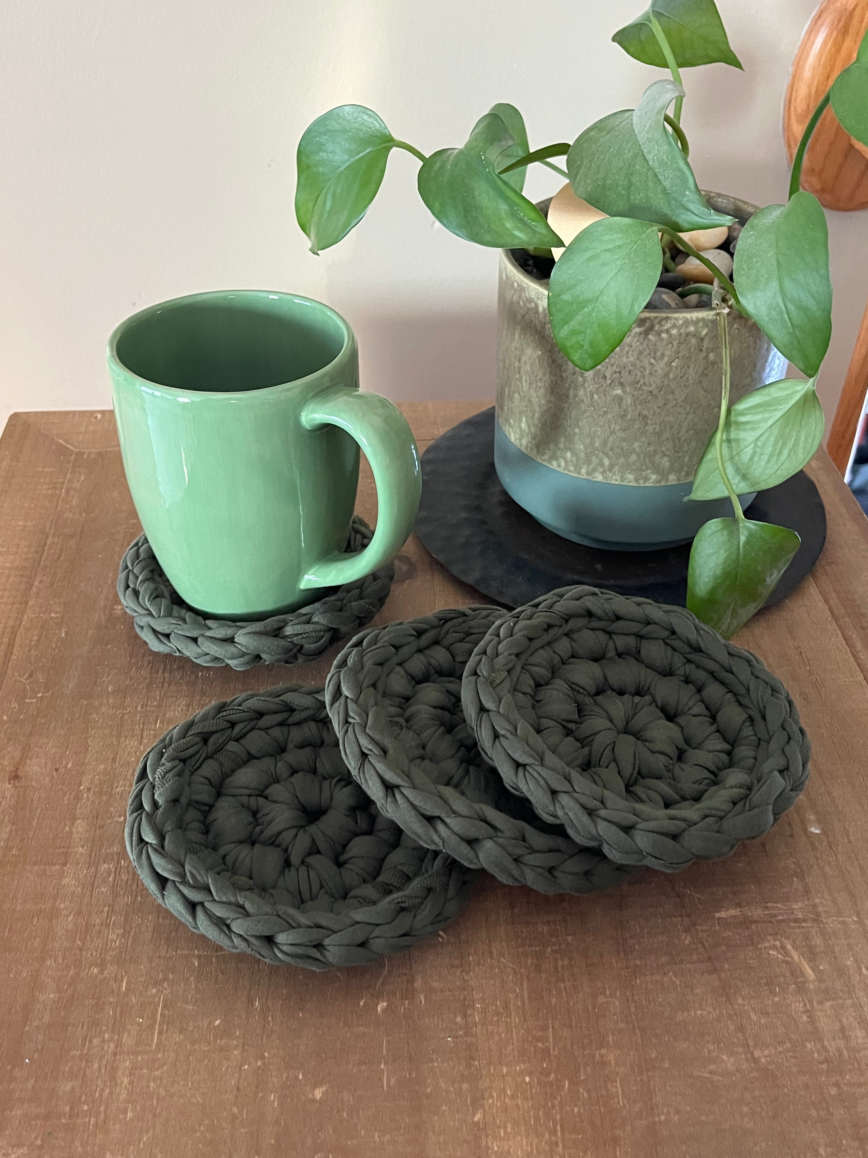 Eucalyptus Green Crocheted Coaster Set