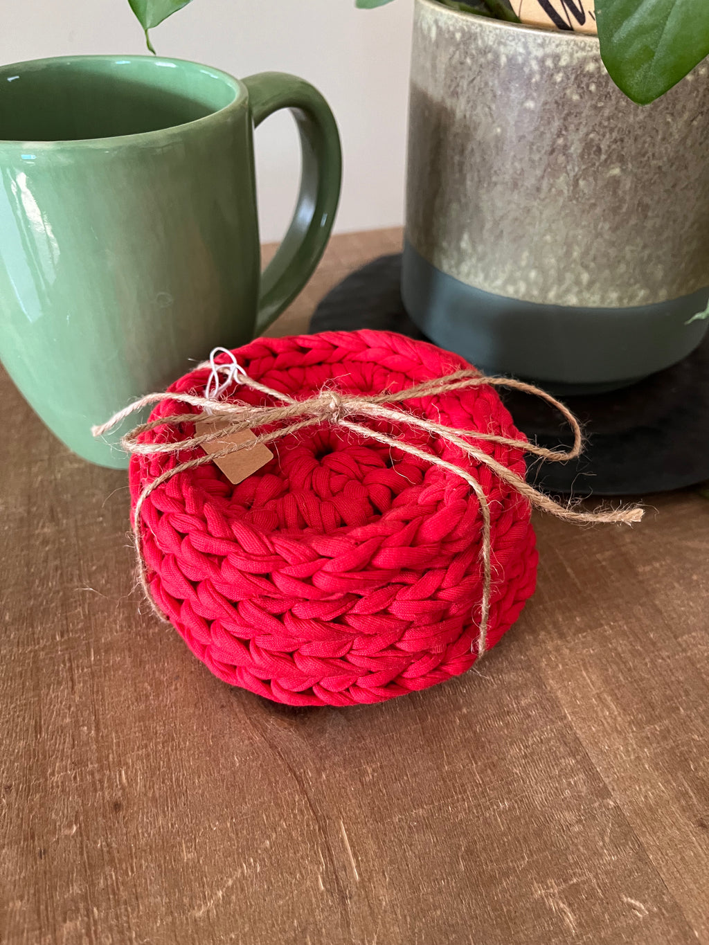 Red Crocheted Coaster Set