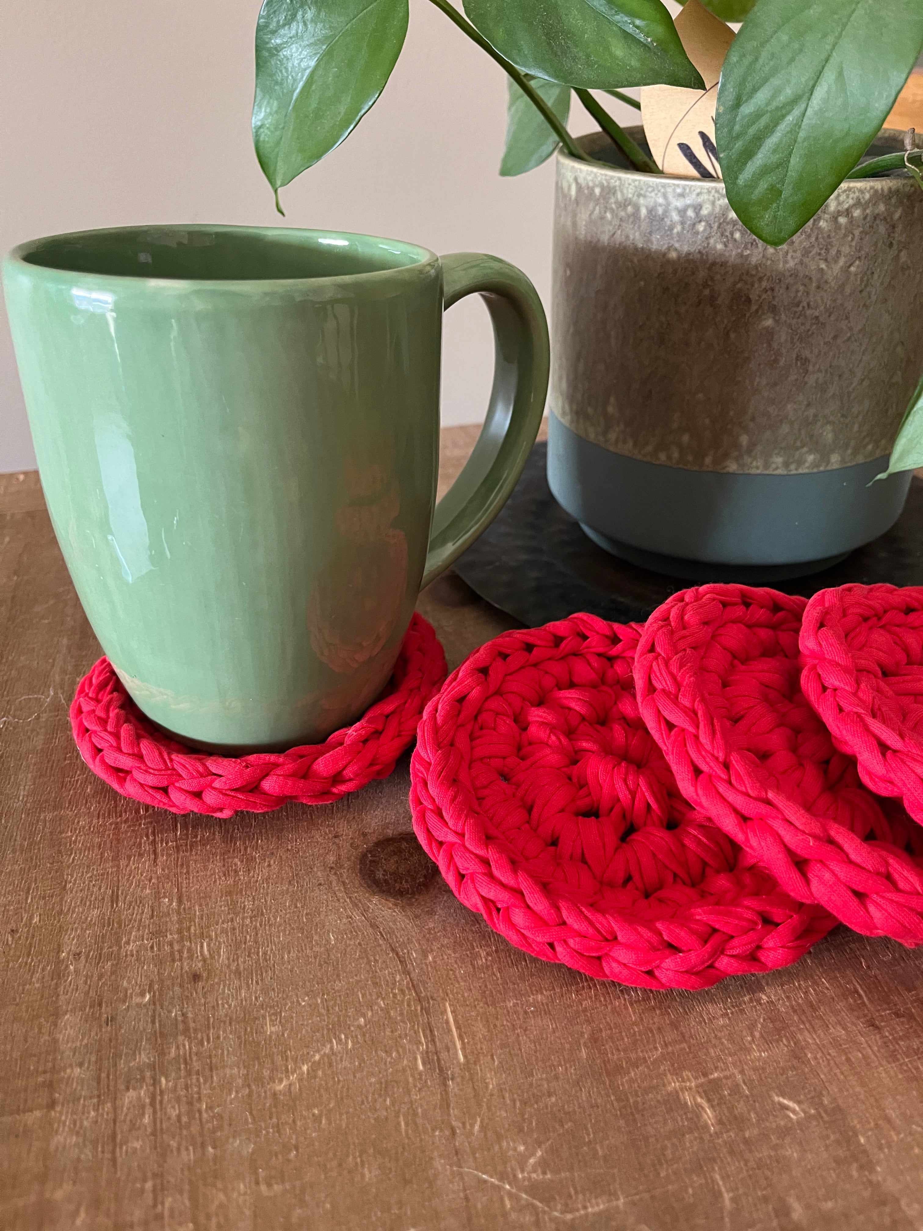 Red Crocheted Coaster Set