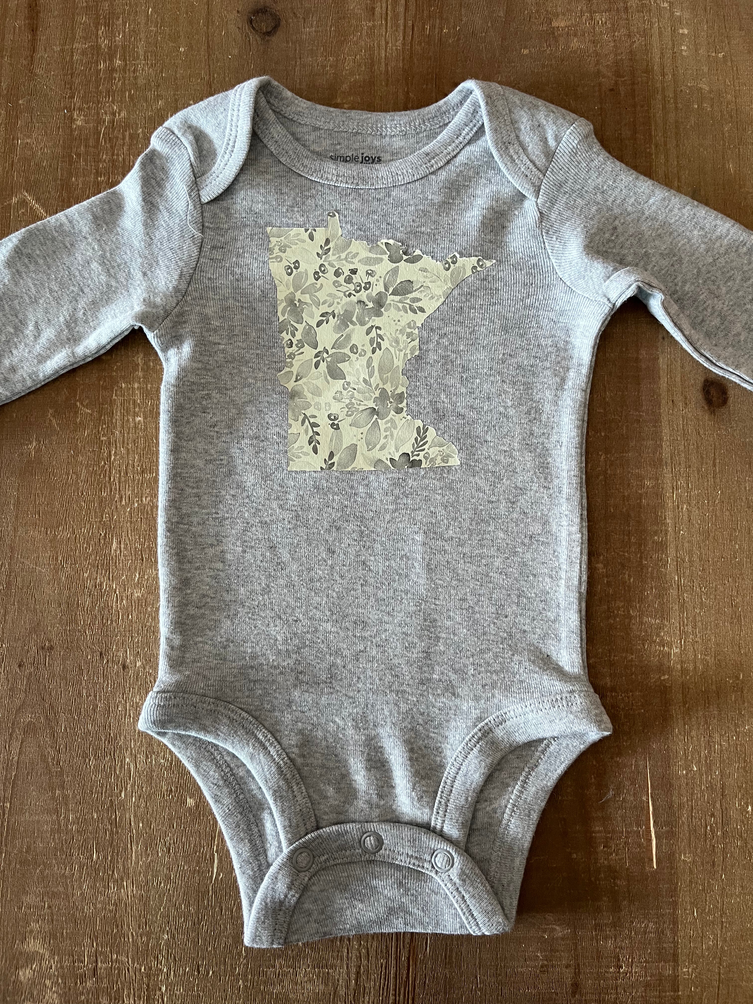 Cream and Gray Floral Minnesota Baby Bodysuit