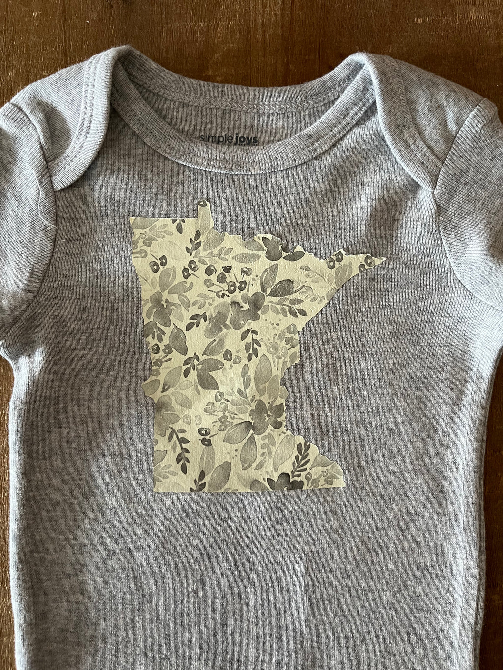 Cream and Gray Floral Minnesota Baby Bodysuit
