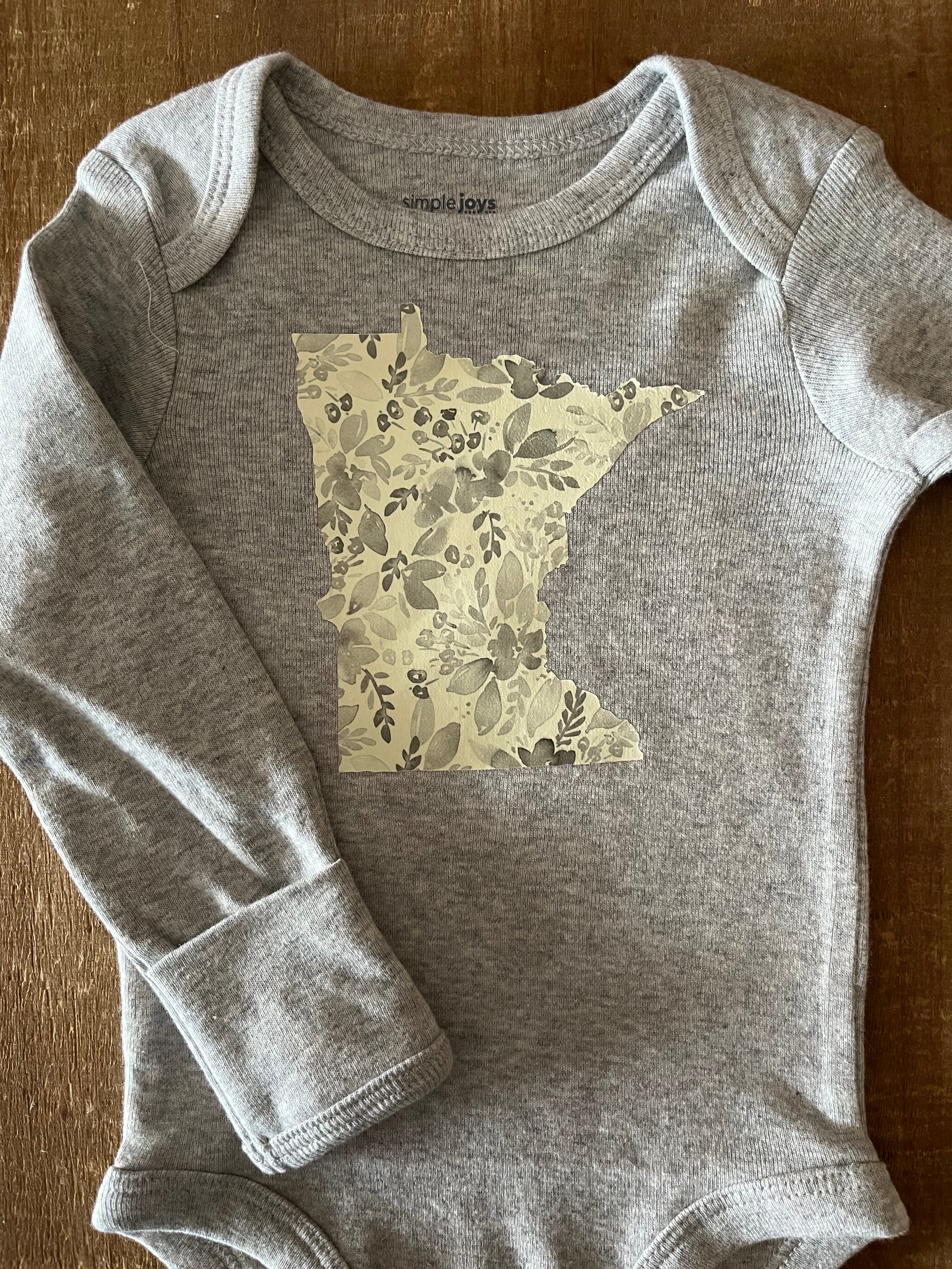 Cream and Gray Floral Minnesota Baby Bodysuit