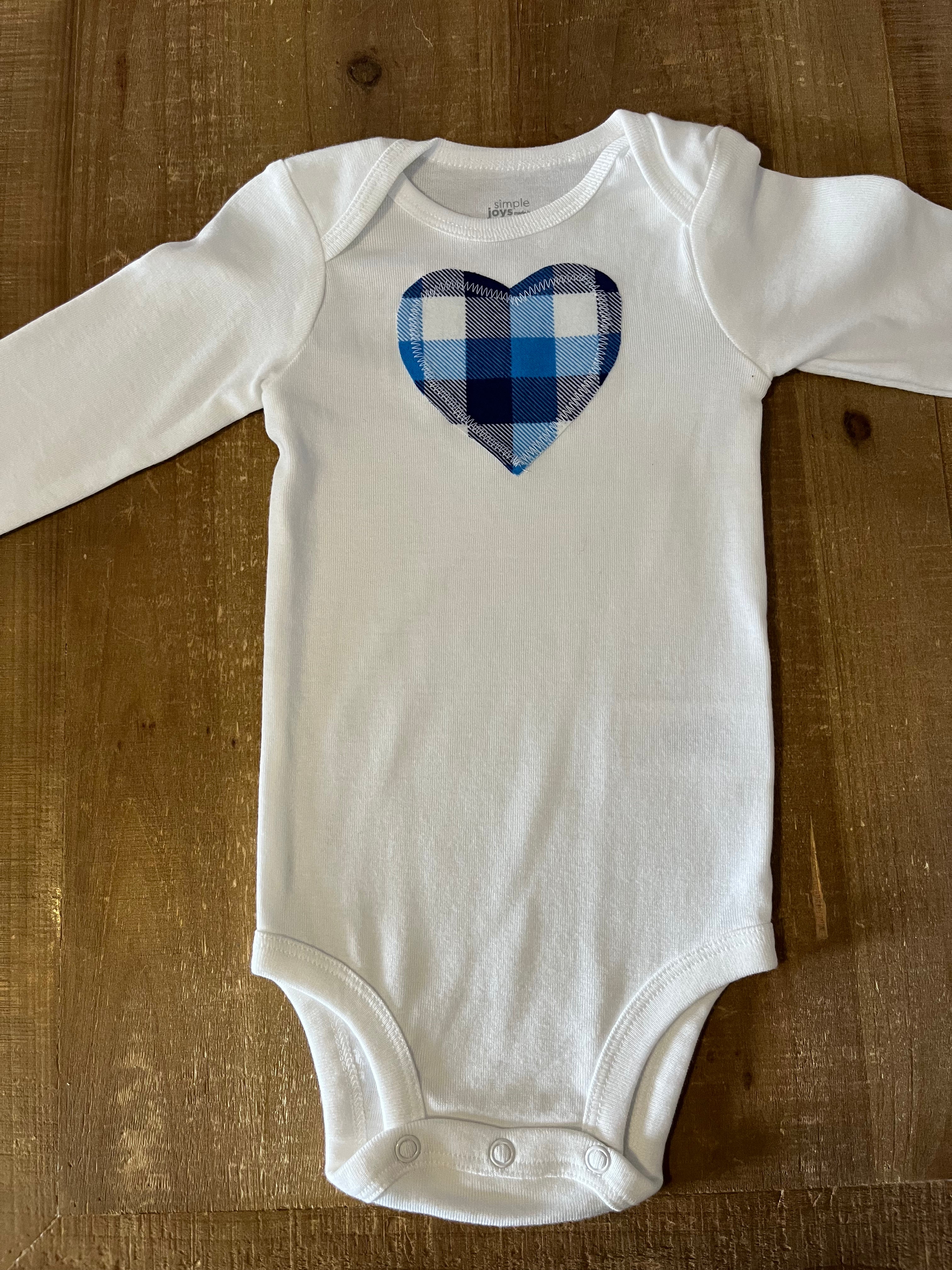 Blue Plaid Heart Baby Bodysuit