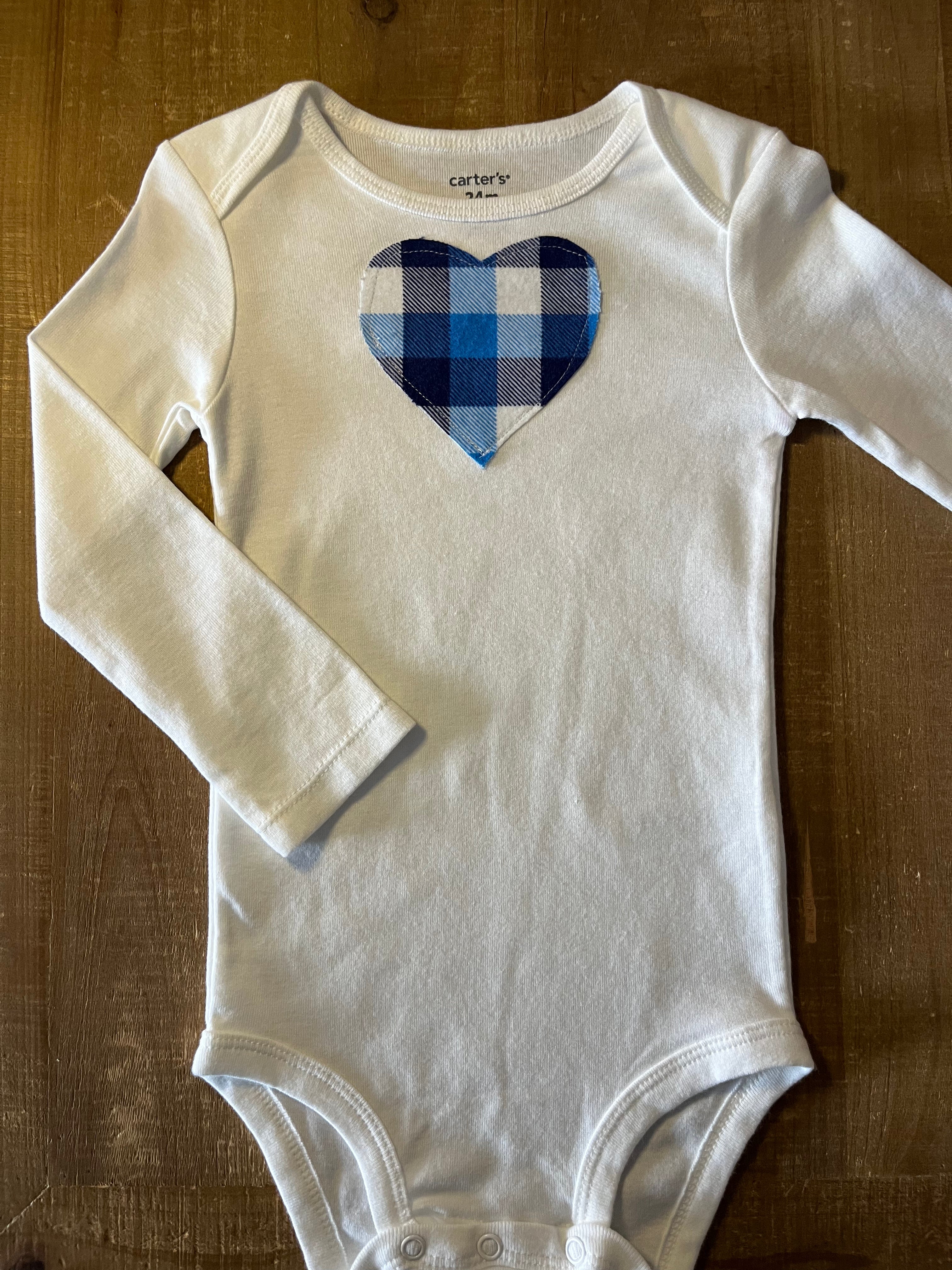 Blue Plaid Heart Baby Bodysuit