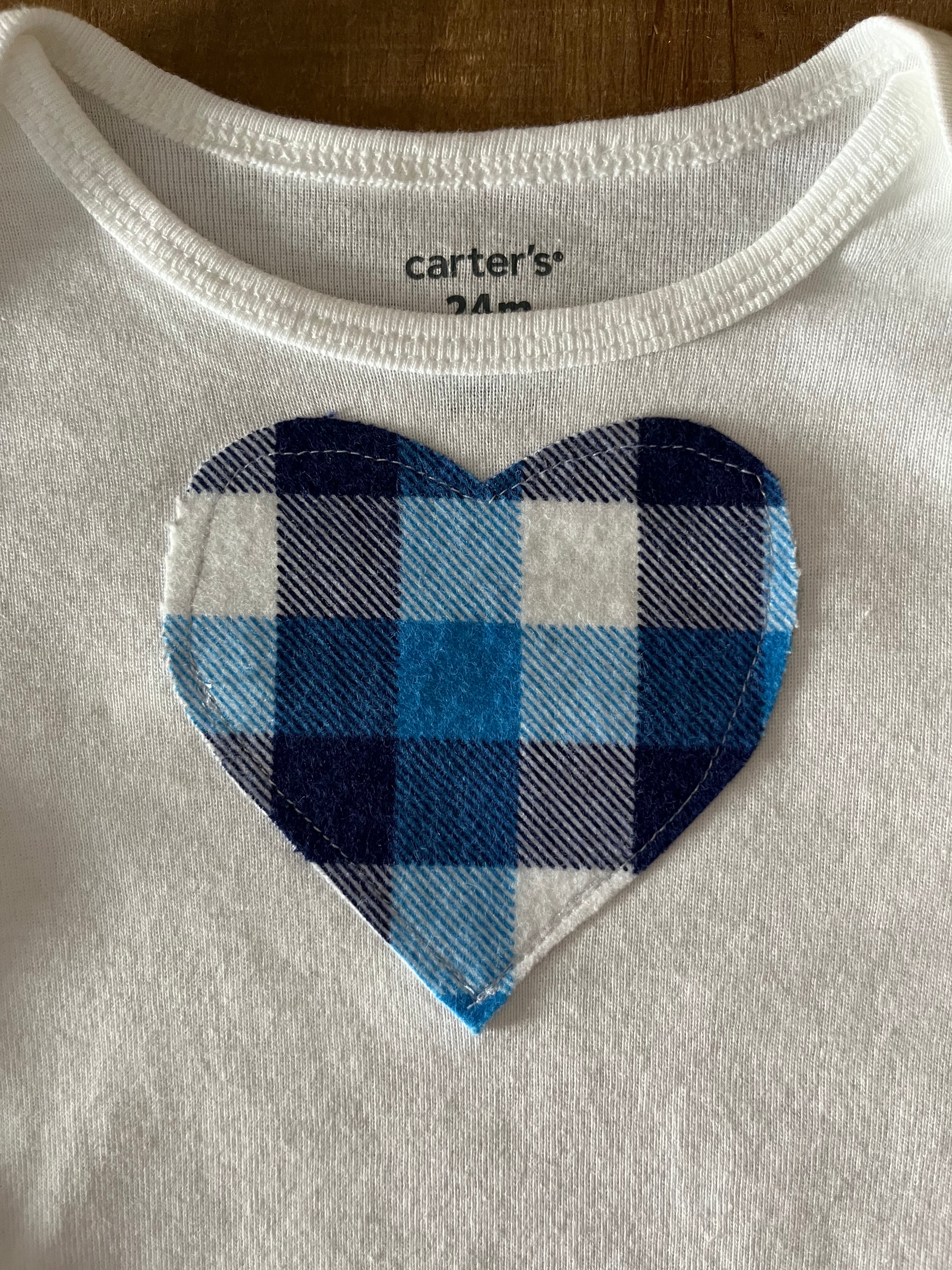 Blue Plaid Heart Baby Bodysuit
