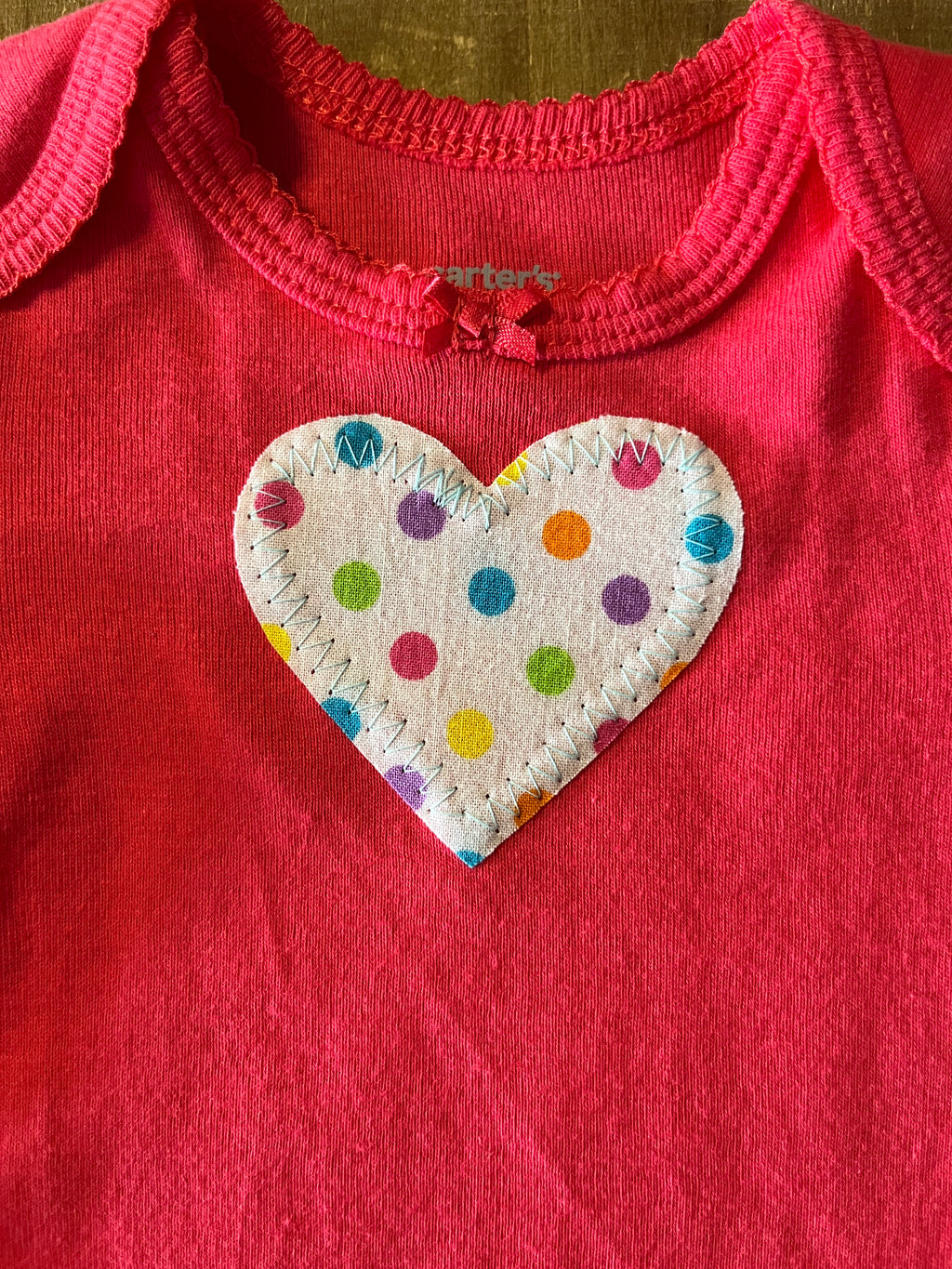 Pink Polka Dot Heart Baby Bodysuit