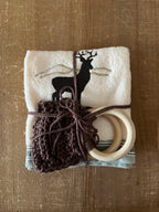 Crocheted Wood Towel Holder and Deer Towel Set