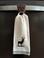 Crocheted Wood Towel Holder and Deer Towel Set