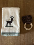 Crocheted Wood Towel Holder and Deer Towel Set