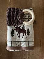Crocheted Wood Towel Holder and Moose Hand Towel Set