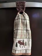 Crocheted Wood Towel Holder and Moose Hand Towel Set