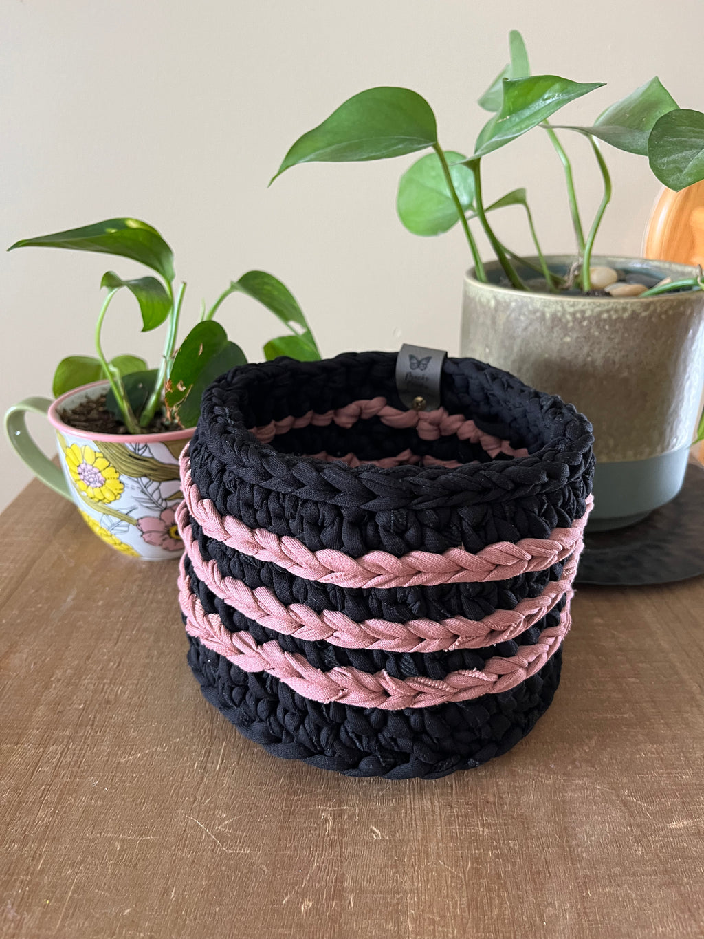 Dusty Rose Noir Crocheted Storage Baskets