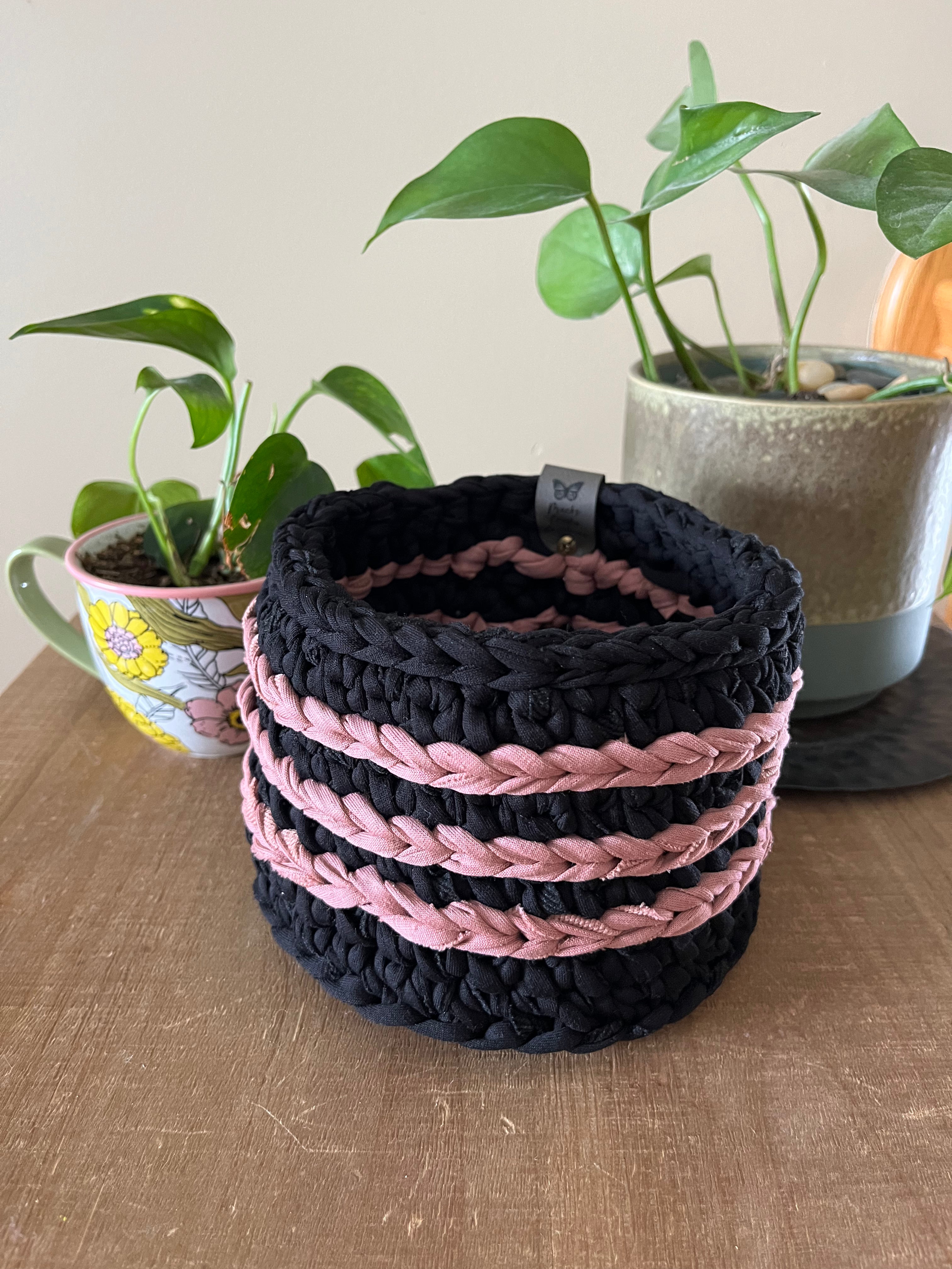 Dusty Rose Noir Crocheted Storage Baskets