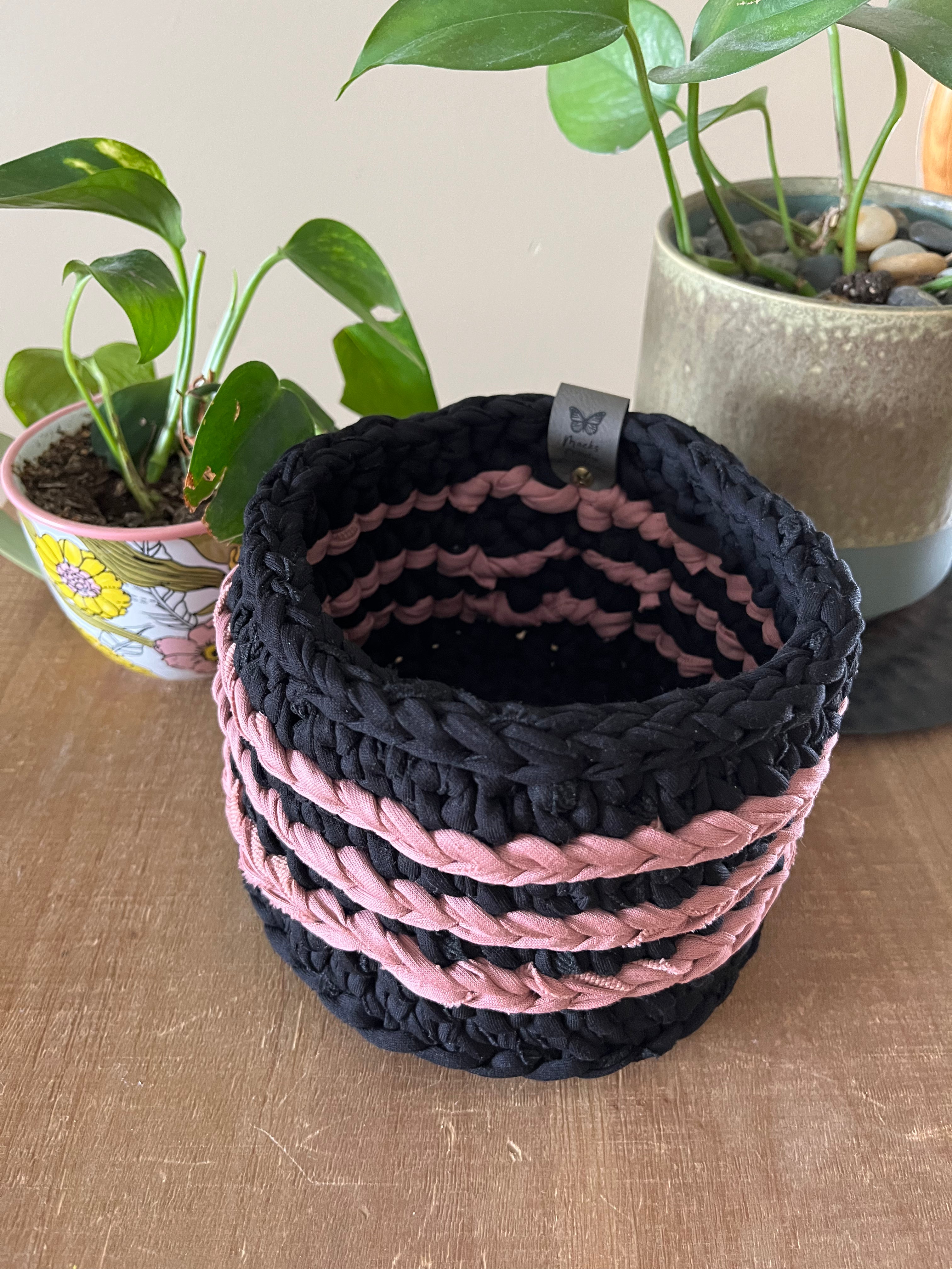 Dusty Rose Noir Crocheted Storage Baskets