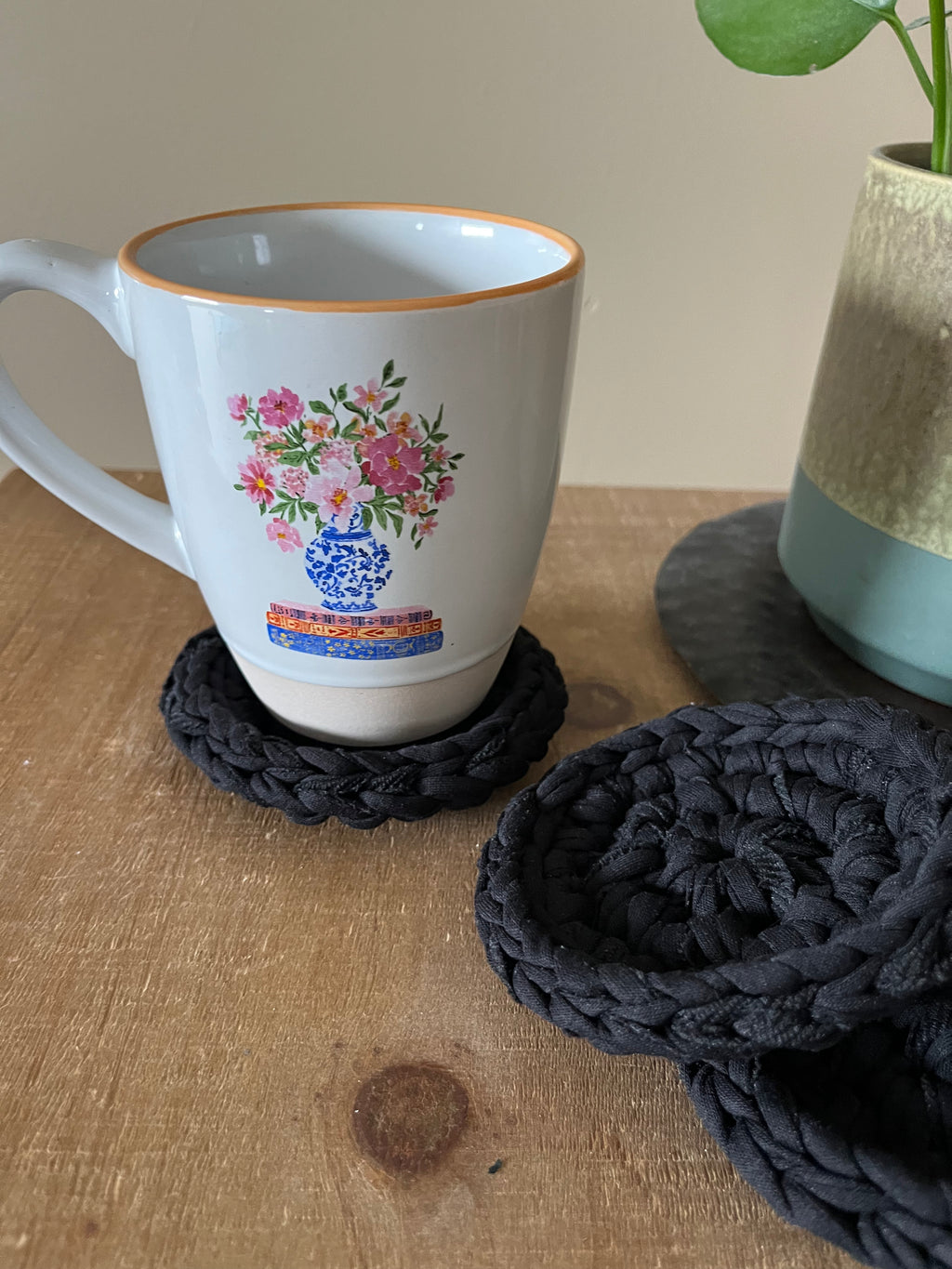 Black Crocheted Coaster Set