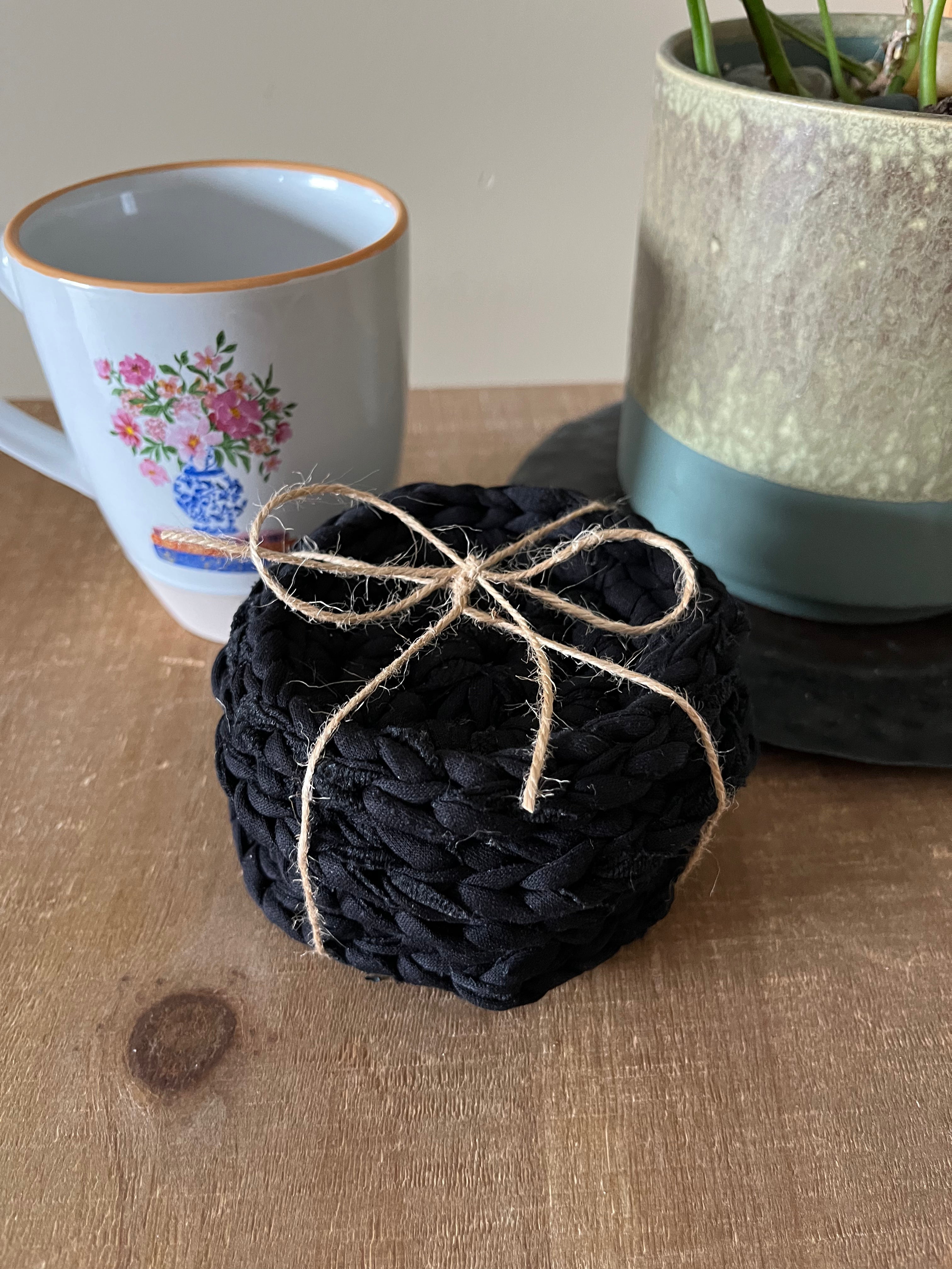 Black Crocheted Coaster Set