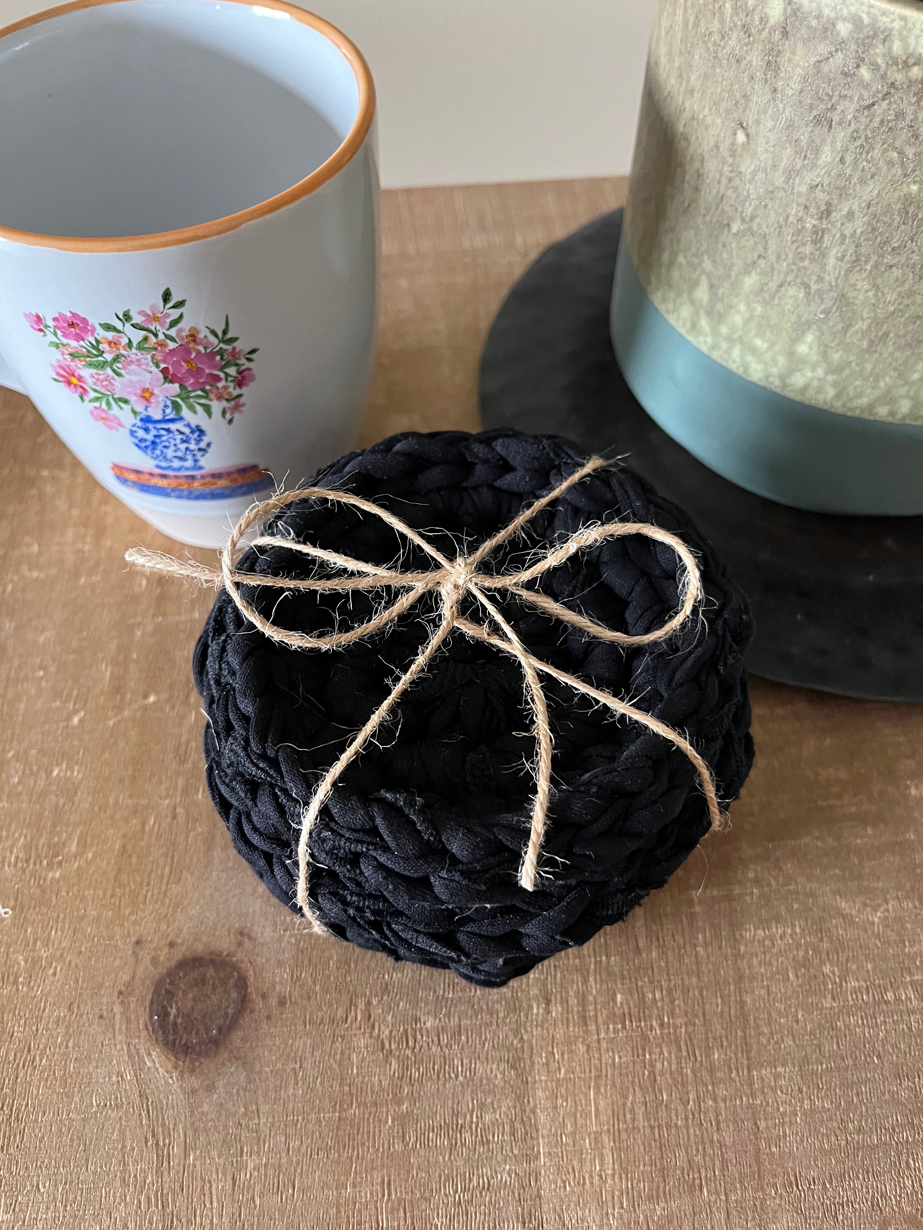 Black Crocheted Coaster Set