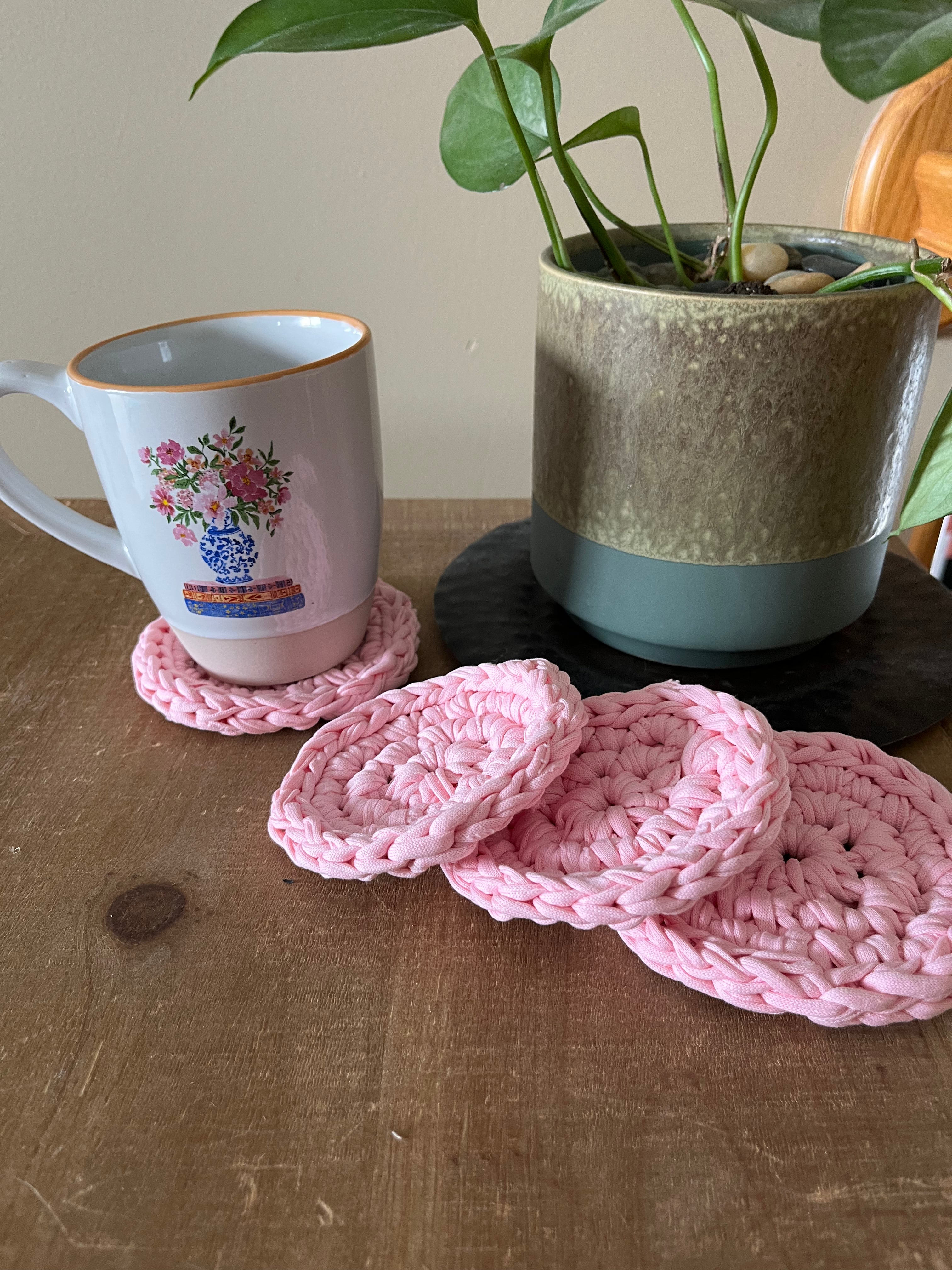 Pink Crocheted Coaster Set