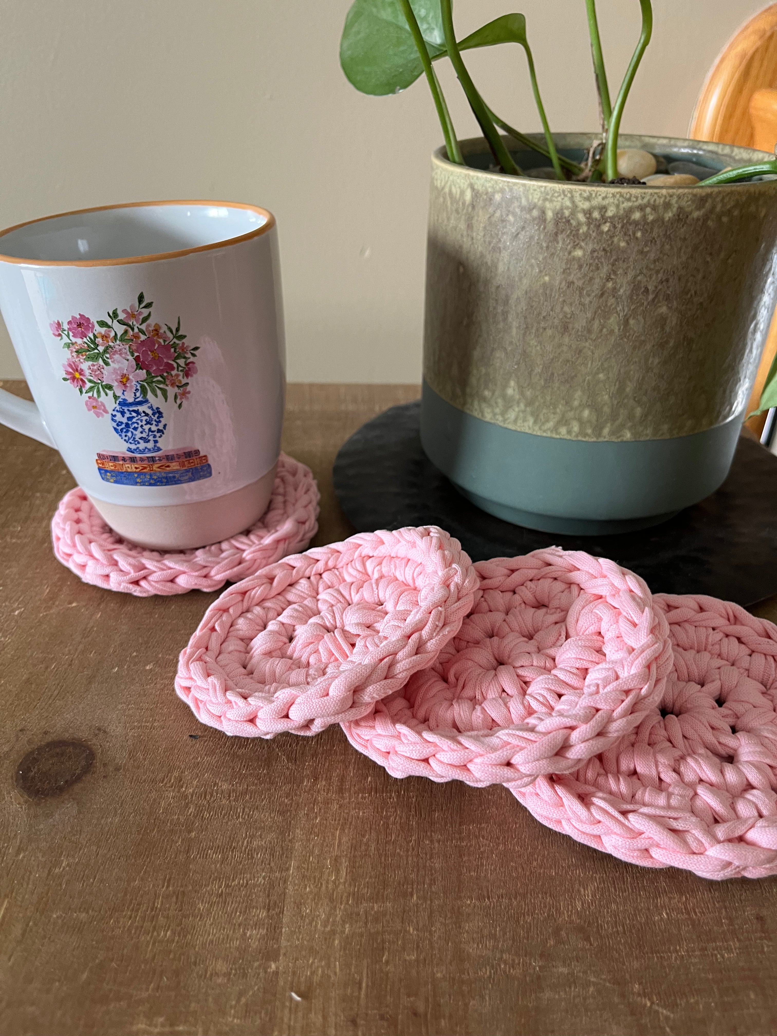 Pink Crocheted Coaster Set