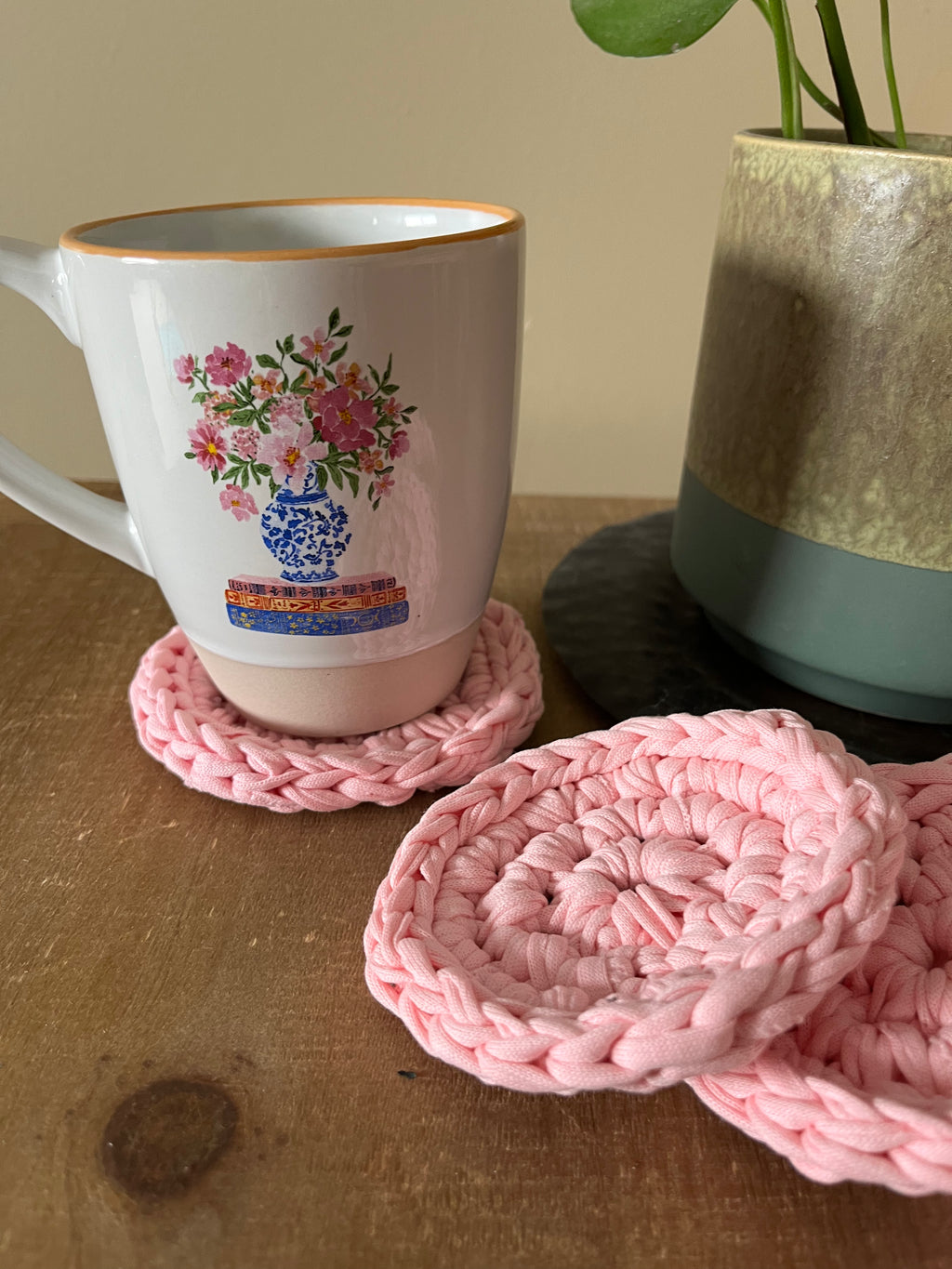 Pink Crocheted Coaster Set