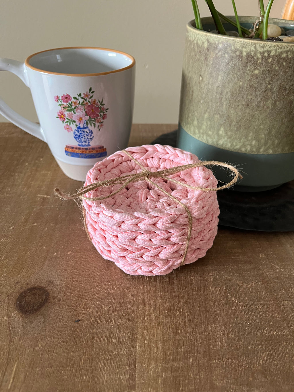 Pink Crocheted Coaster Set