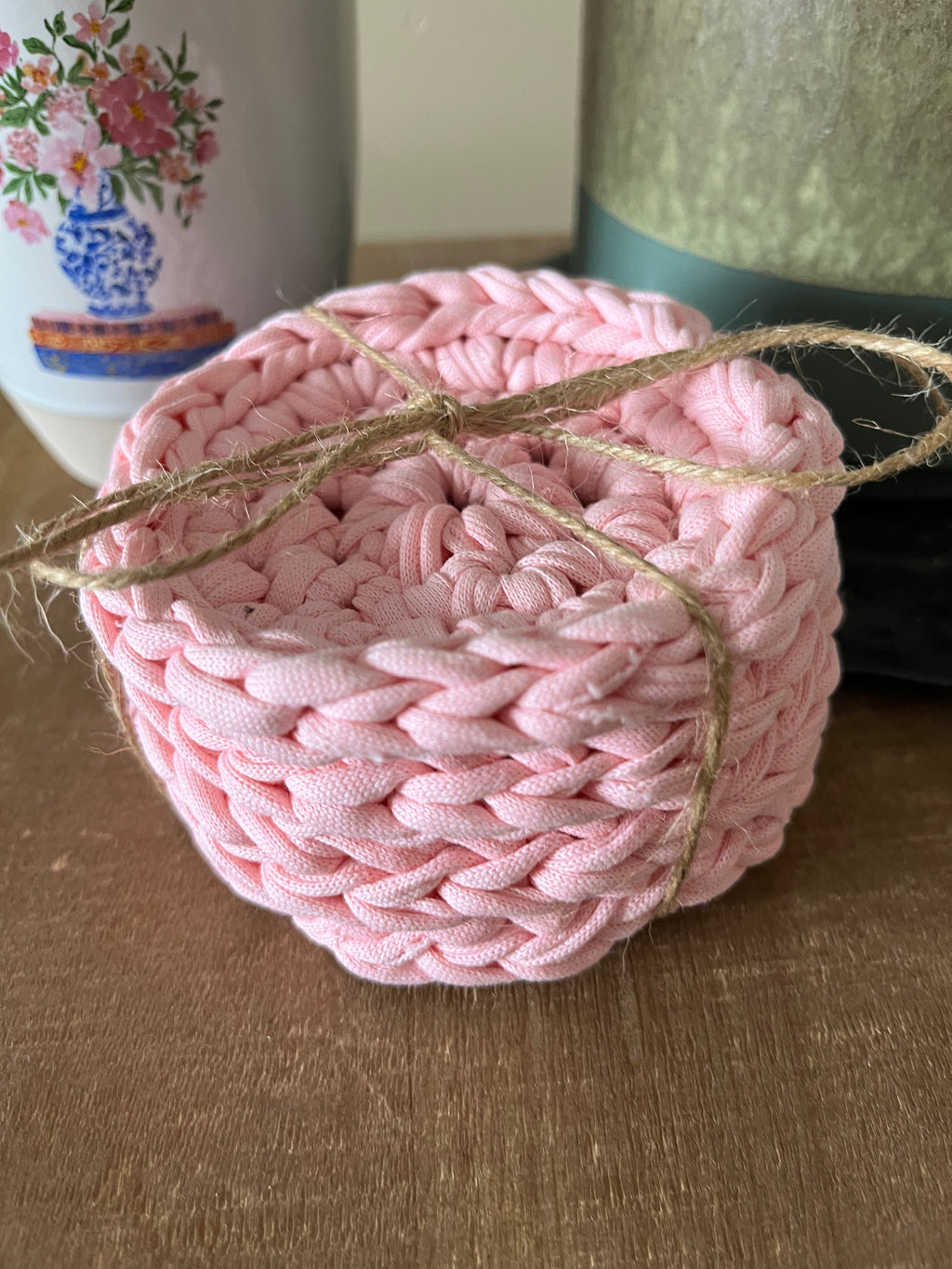 Pink Crocheted Coaster Set