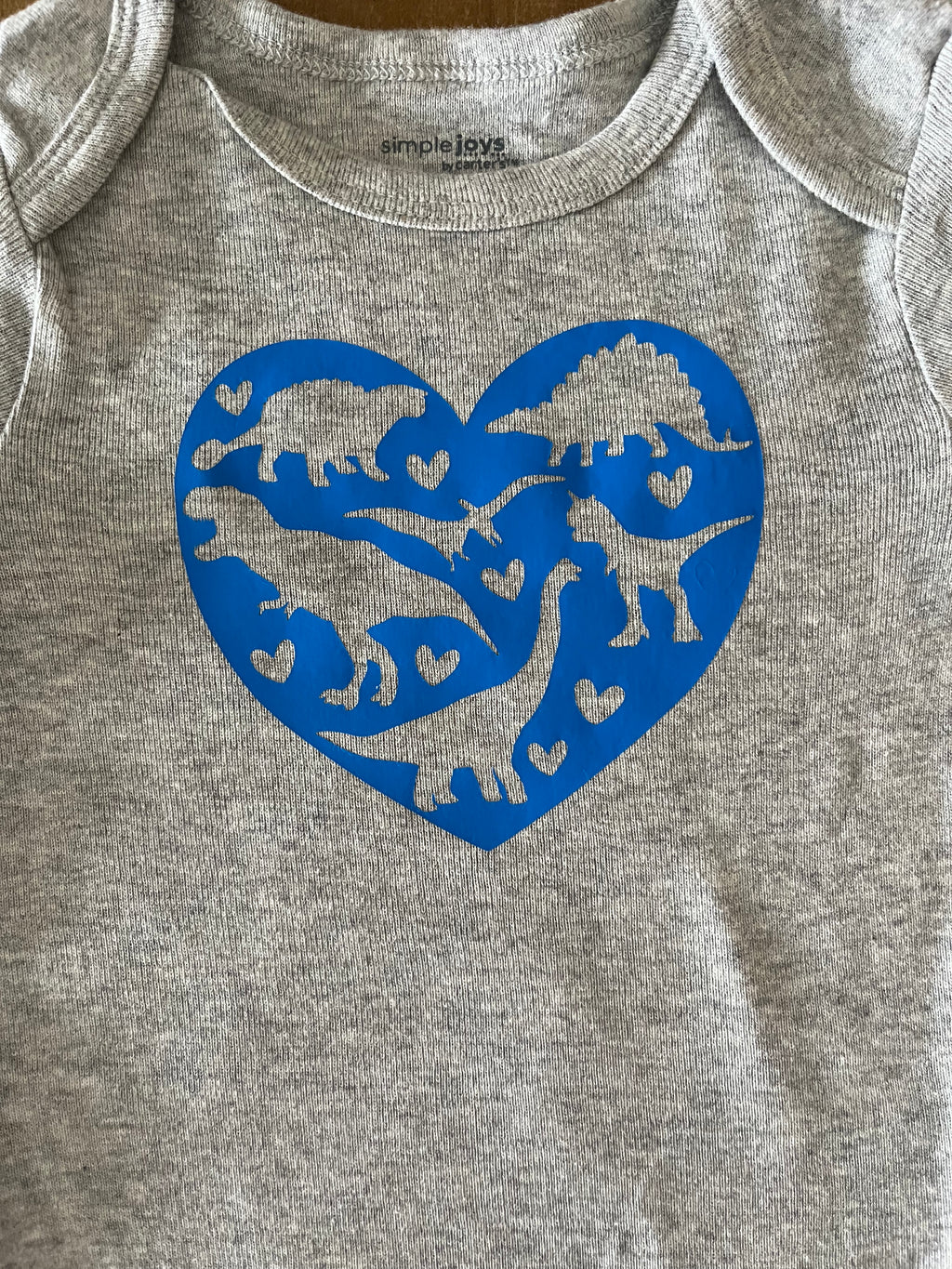 Blue Heartfelt Dinosaurs Baby Bodysuit