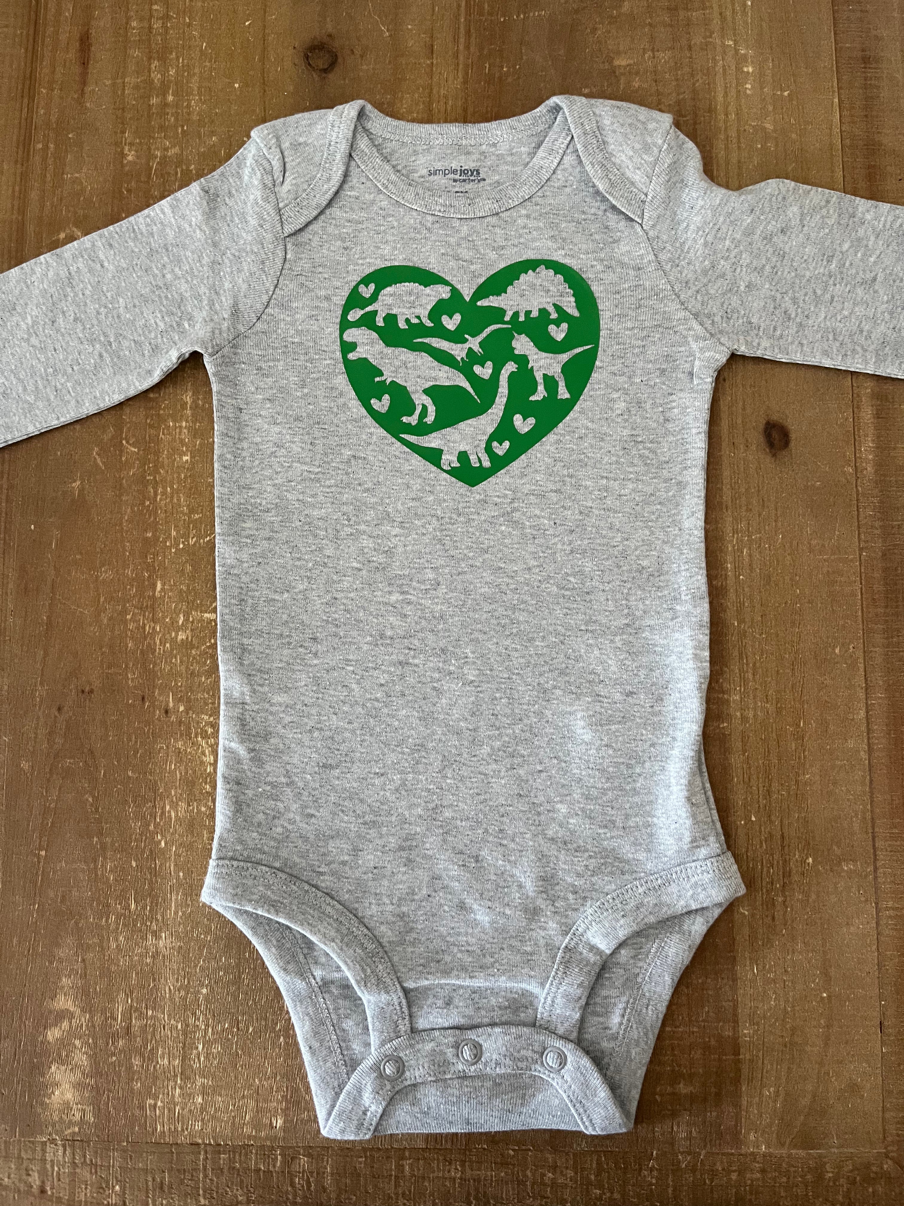 Green Heartfelt Dinosaurs Baby Bodysuit