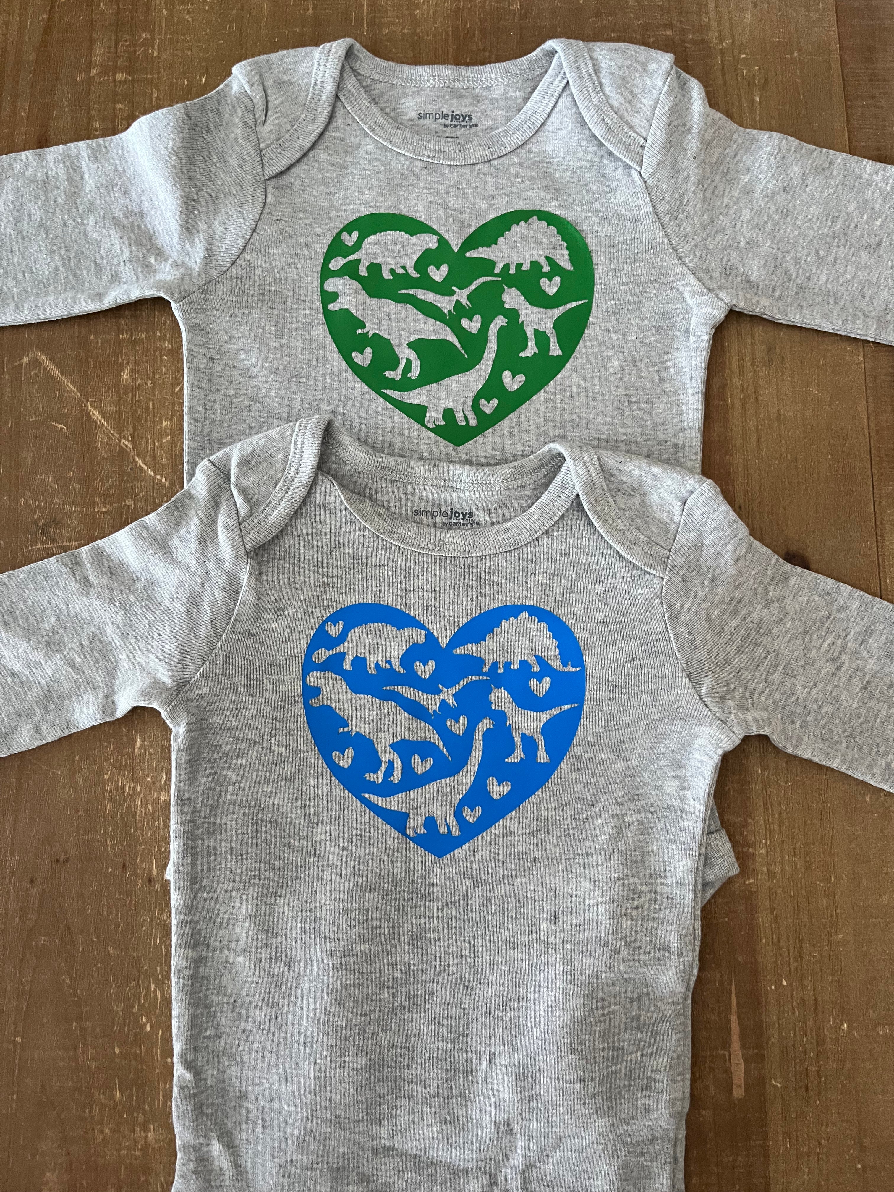 Green Heartfelt Dinosaurs Baby Bodysuit