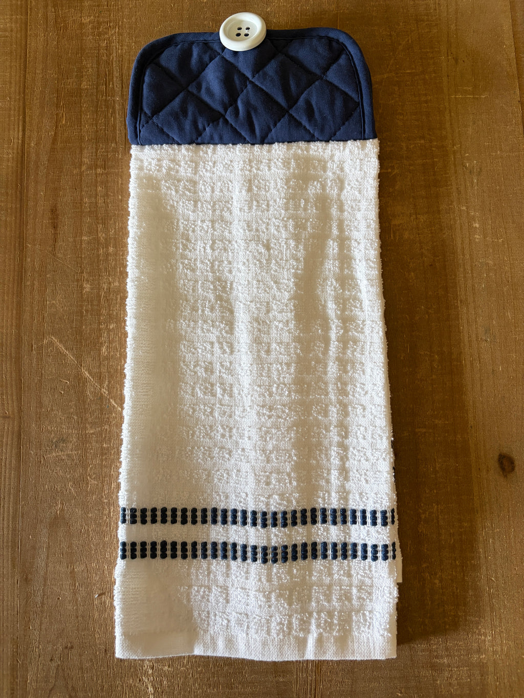 White and Navy Hand Towel