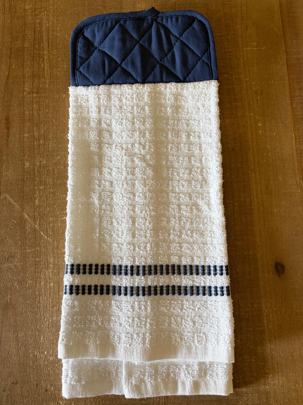 White and Navy Hand Towel