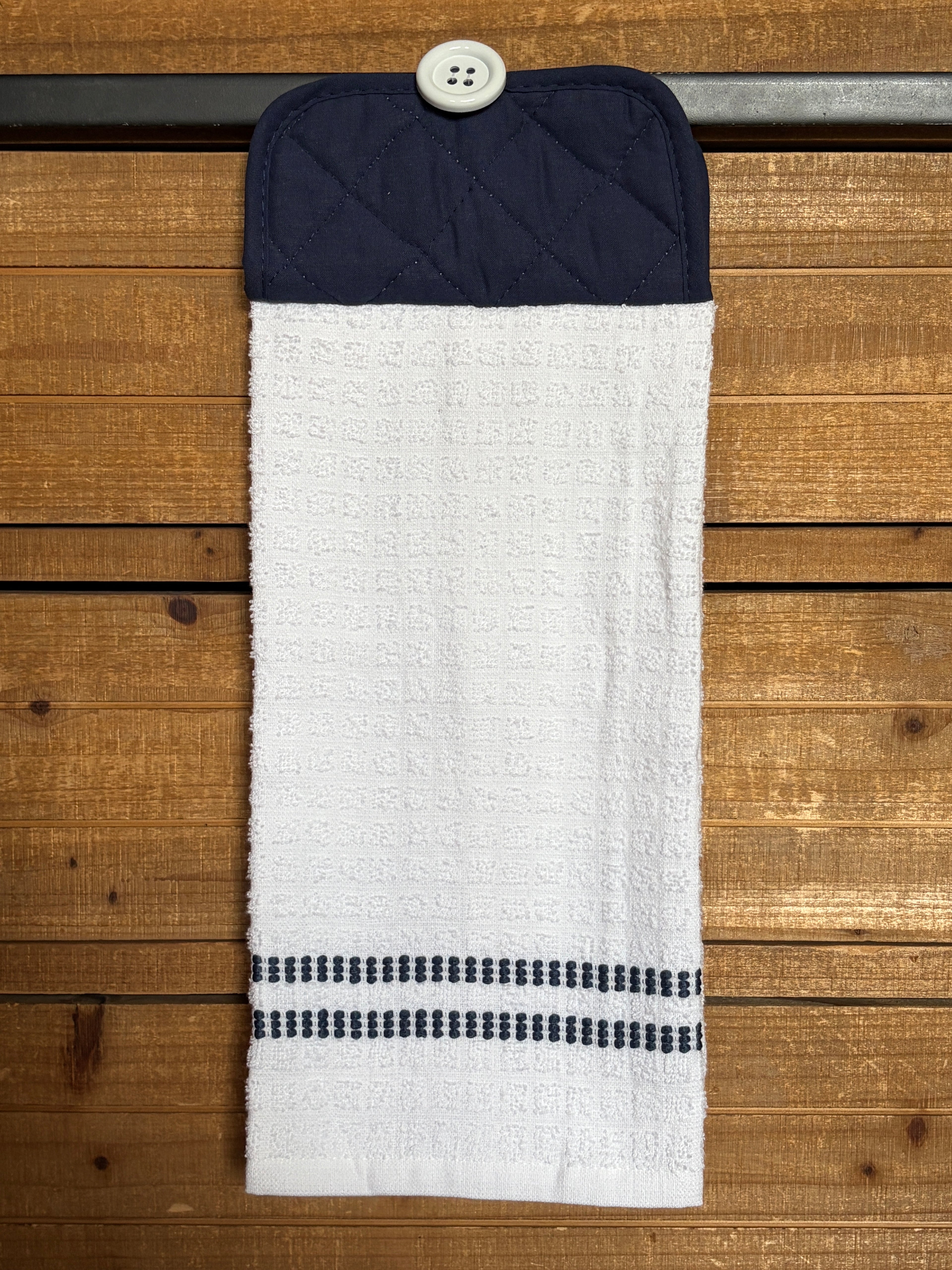 White and Navy Hand Towel