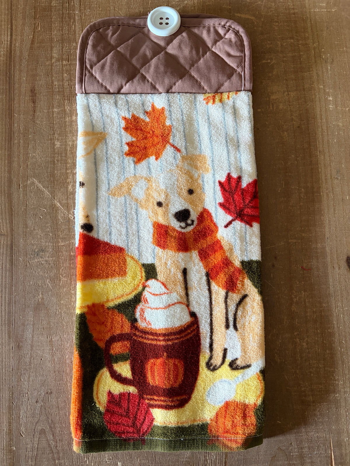 Fall Puppy and Coffee Hand Towel
