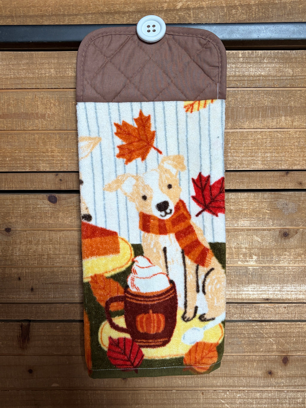 Fall Puppy and Coffee Hand Towel