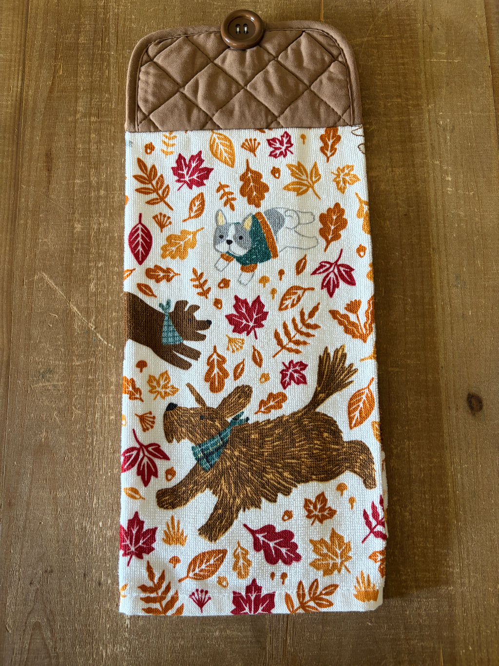 Fall Leaves and Puppies Hand Towel