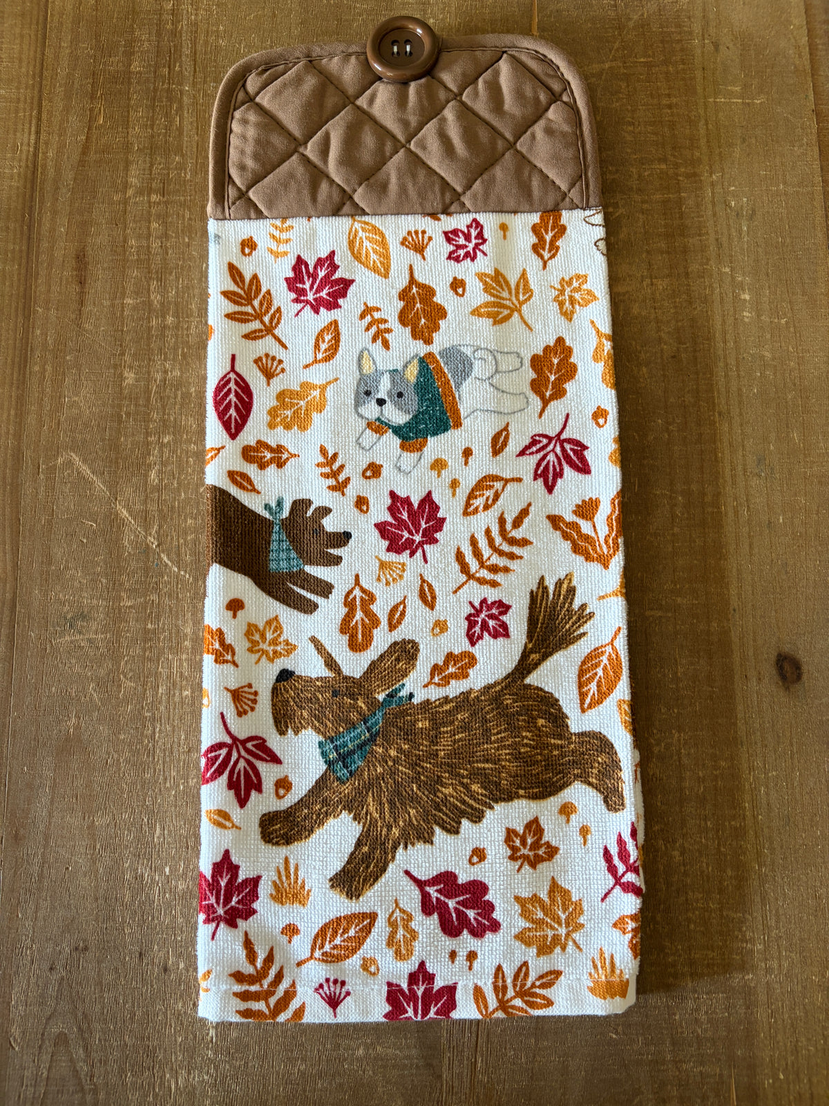 Fall Leaves and Puppies Hand Towel