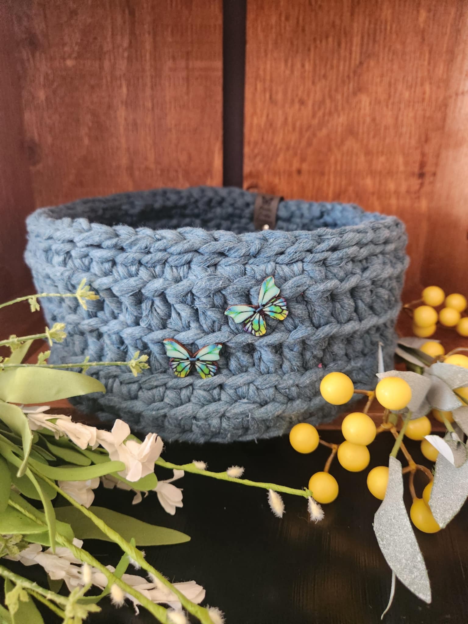 Mariposa Azul: Crocheted Storage Basket