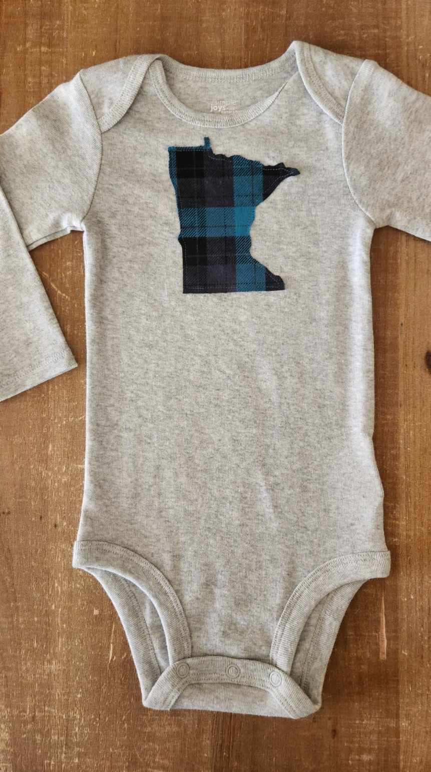 Blue Plaid MN Baby Light Grey Bodysuit