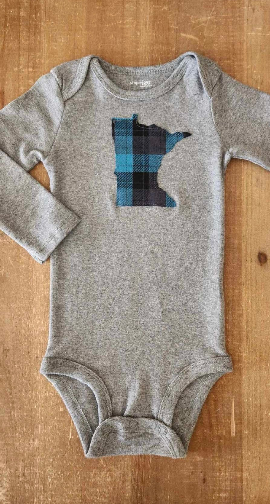 Blue Plaid MN Dark Grey Baby Bodysuit