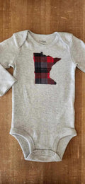 Red, Black, and Grey Plaid MN Baby Bodysuit