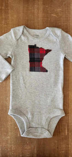 Red, Black, and Grey Plaid MN Baby Bodysuit