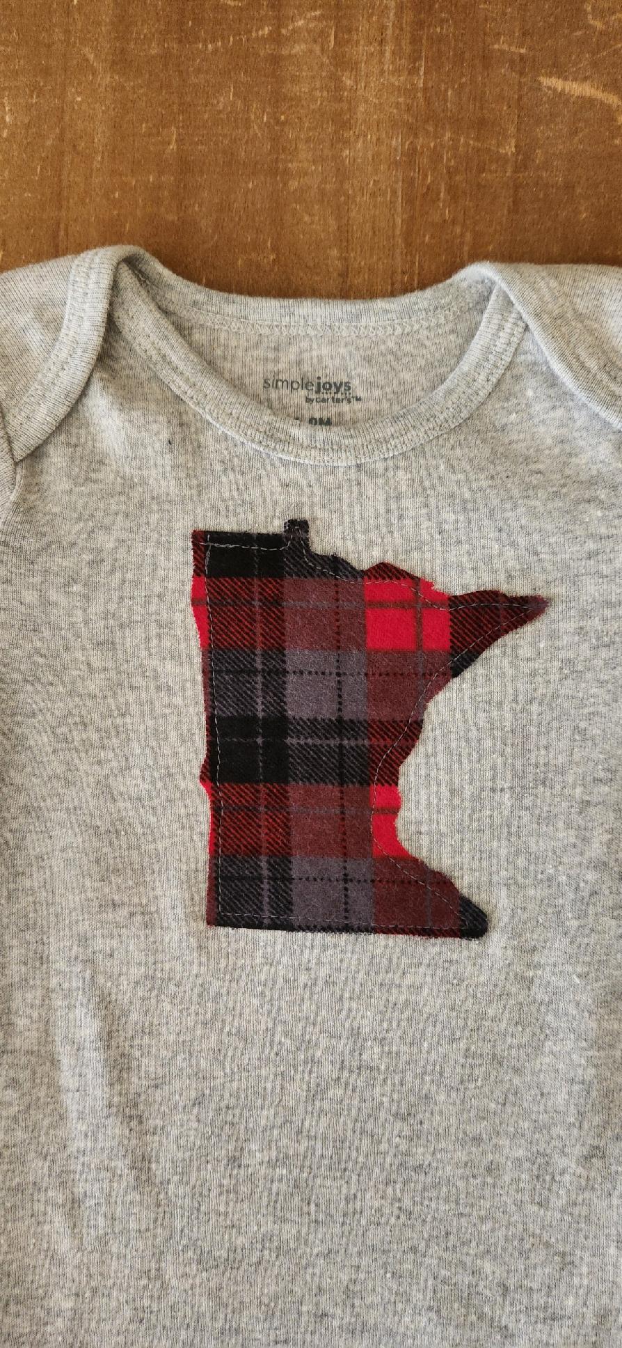Red, Black, and Grey Plaid MN Baby Bodysuit