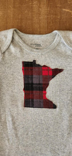 Red, Black, and Grey Plaid MN Baby Bodysuit