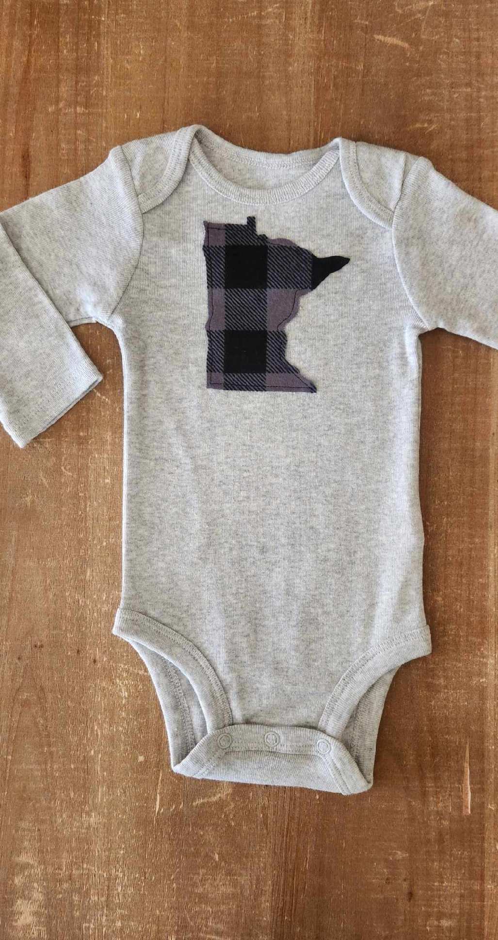 Dark Grey Plaid MN Baby Bodysuit